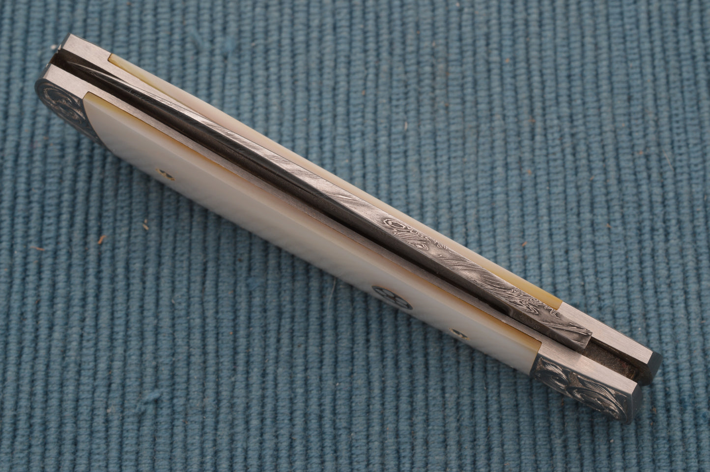 Steve Dunn M.S. Damascus Pearl Wharncliffe Trapper Slip-Joint Folding Knife