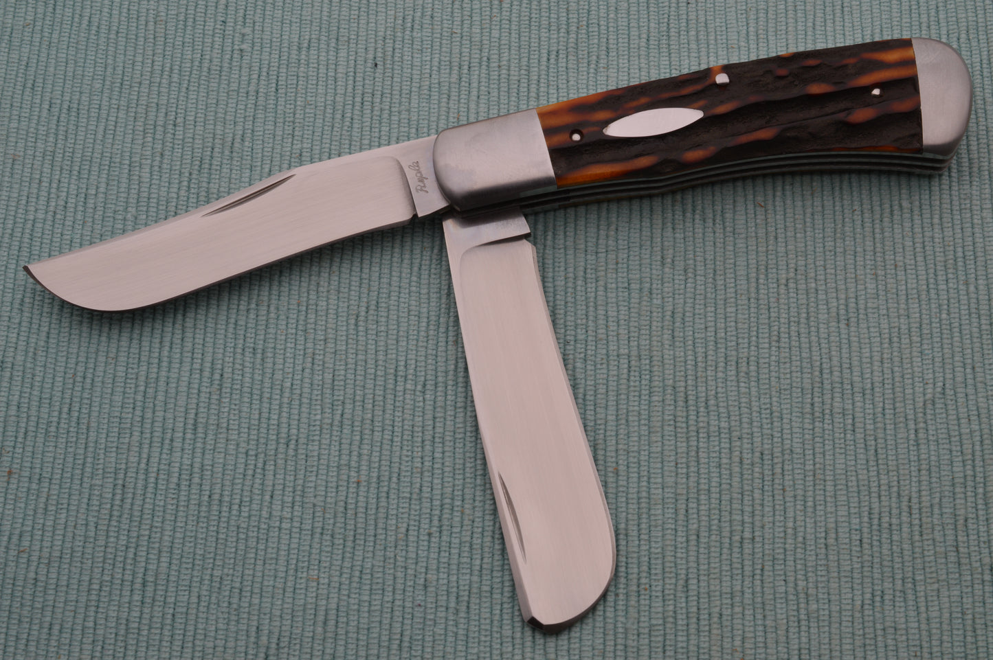 Bill Ruple 2-Blade Amber Stag Trapper Slip-Joint Folding Knife (SOLD)