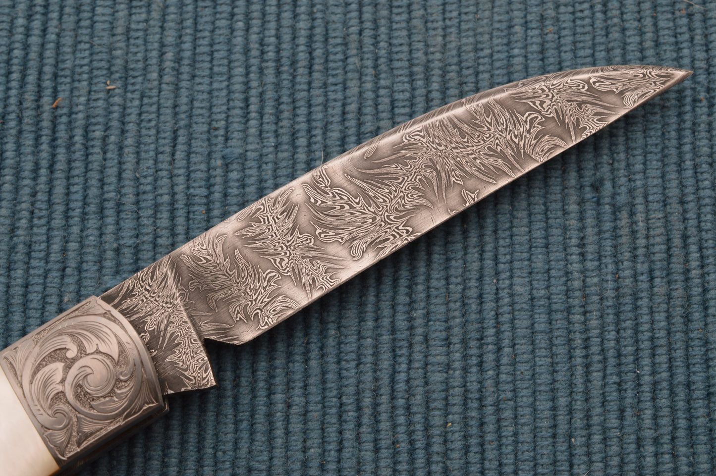 Steve Dunn M.S. Damascus Pearl Wharncliffe Trapper Slip-Joint Folding Knife