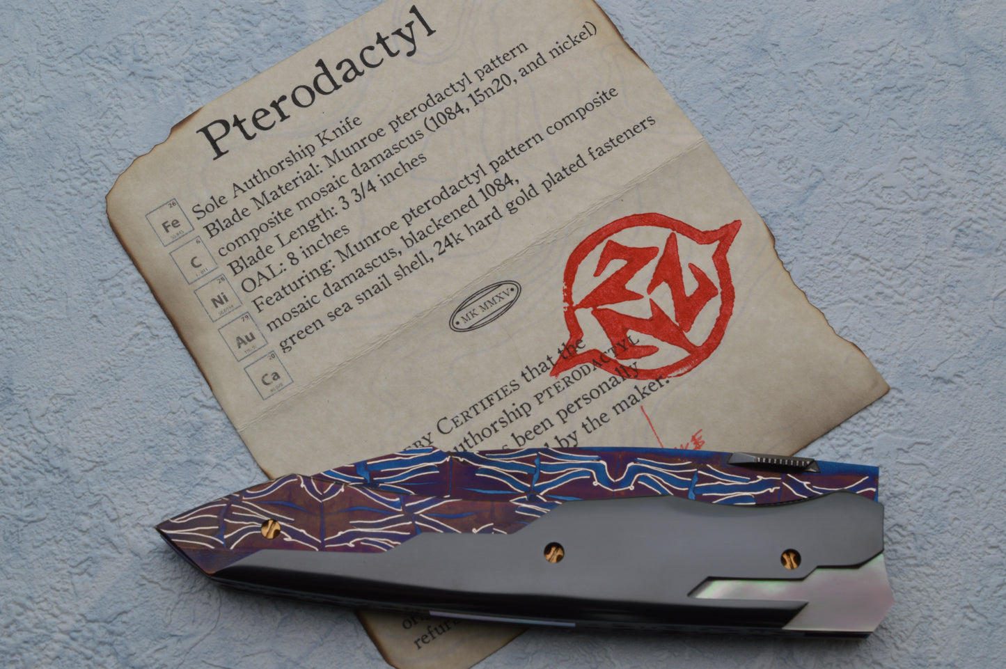 Deryk D.C. Munroe Sole Authorship PTERODACTYL Custom Art Knife, Liner-Lock Folder (SOLD)