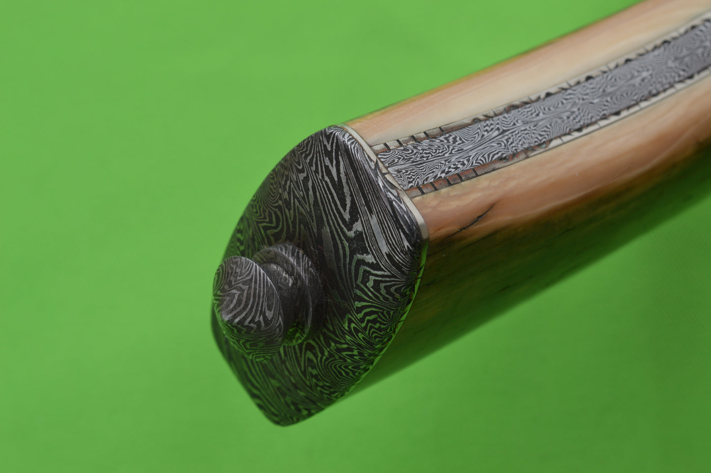 Kyle Royer Damascus Bowie Knife, Fossil Mammoth Scales