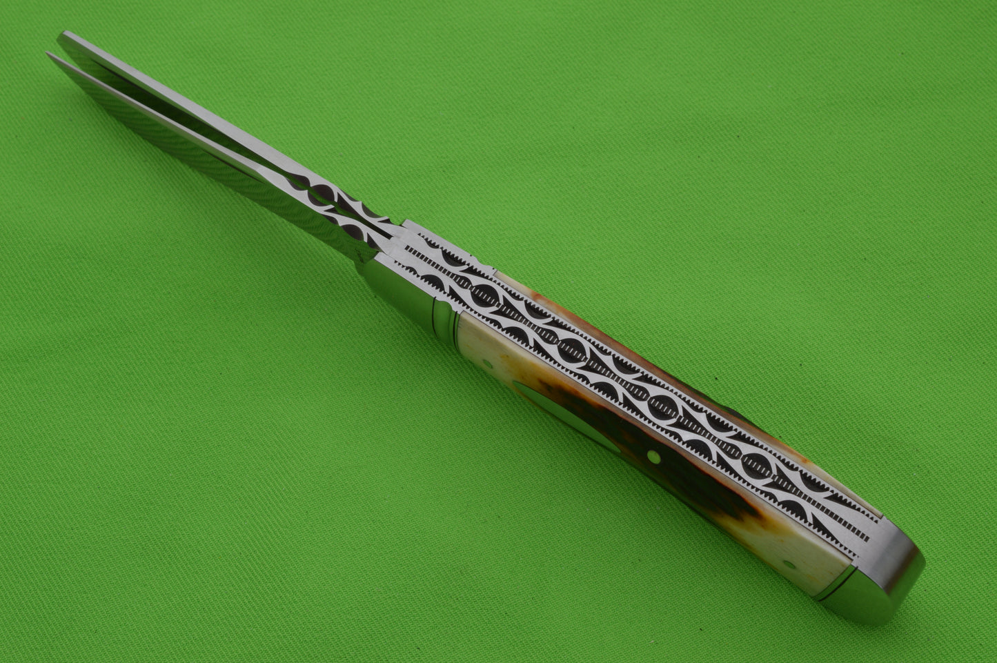 Bill Ruple Two-Blade Natural Stag Trapper, File-Worked Blade Spine, Springs & Liners (SOLD)