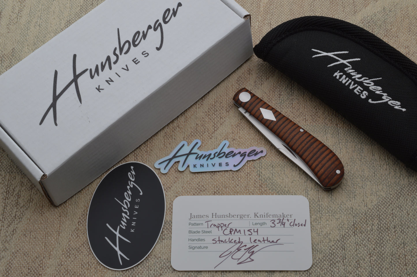 James Hunsberger Trapper, Stacked Leather Scales, Slip-Joint Folding Knife (SOLD)
