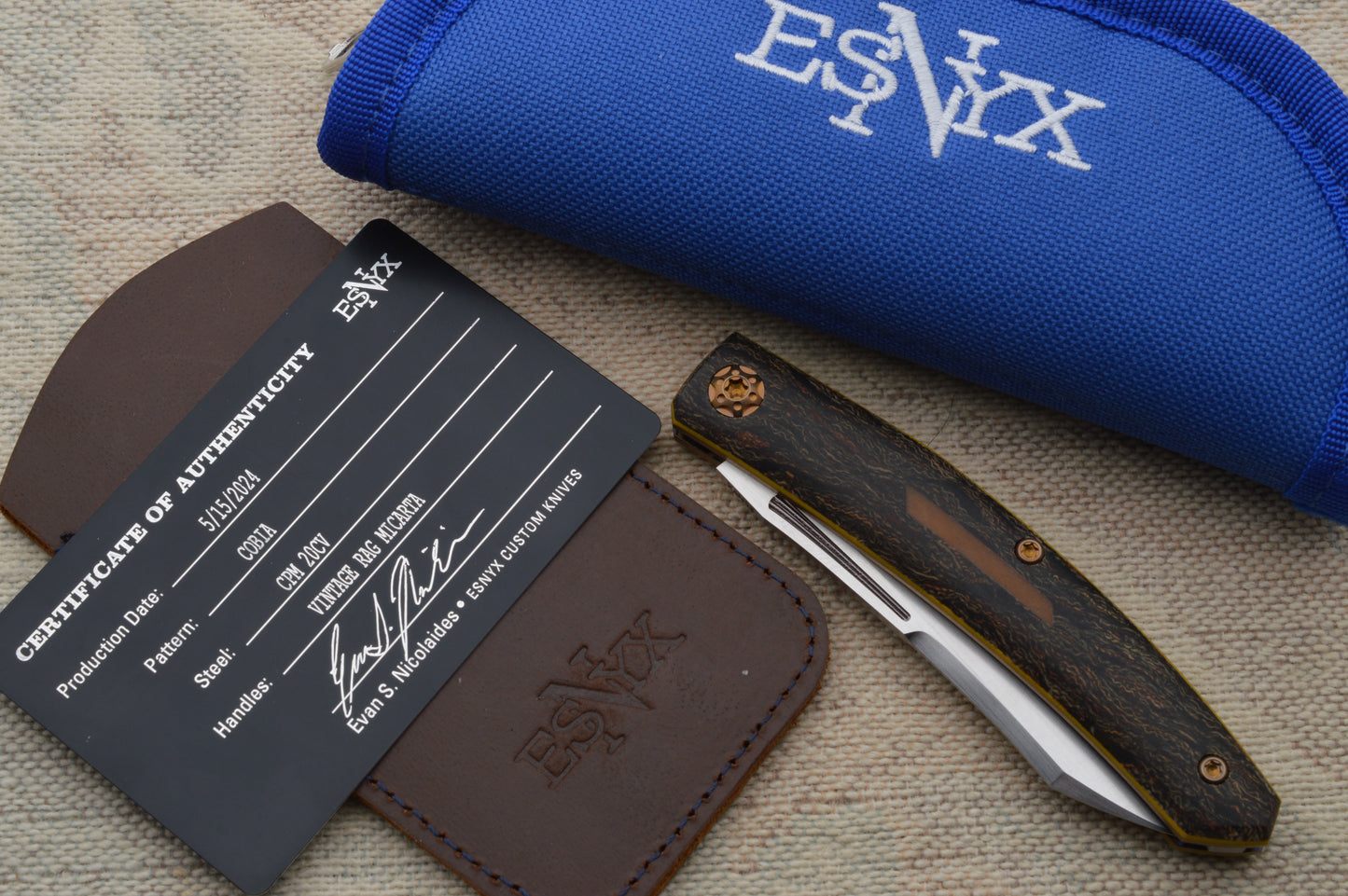 ESNYX Custom COBIA Vintage Rag Micarta Slip-Joint Folding Knife (SOLD)