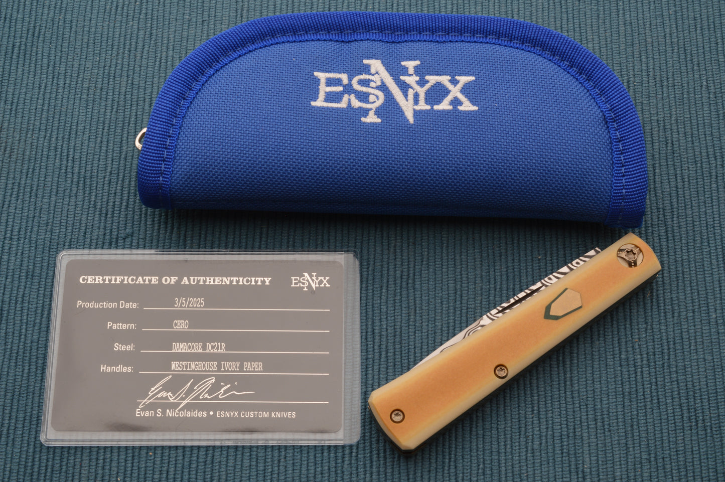 ESNYX Custom Damacore CERO Westinghouse Ivory Paper Micarta Slip-Joint Folding Knife (SOLD)