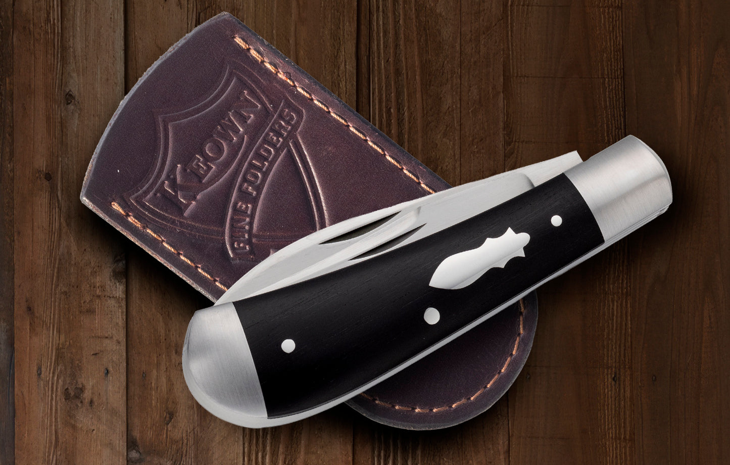 Daniel Keown Ebony 2-Blade Wharncliffe Trapper, Slip-Joint Folding Knife