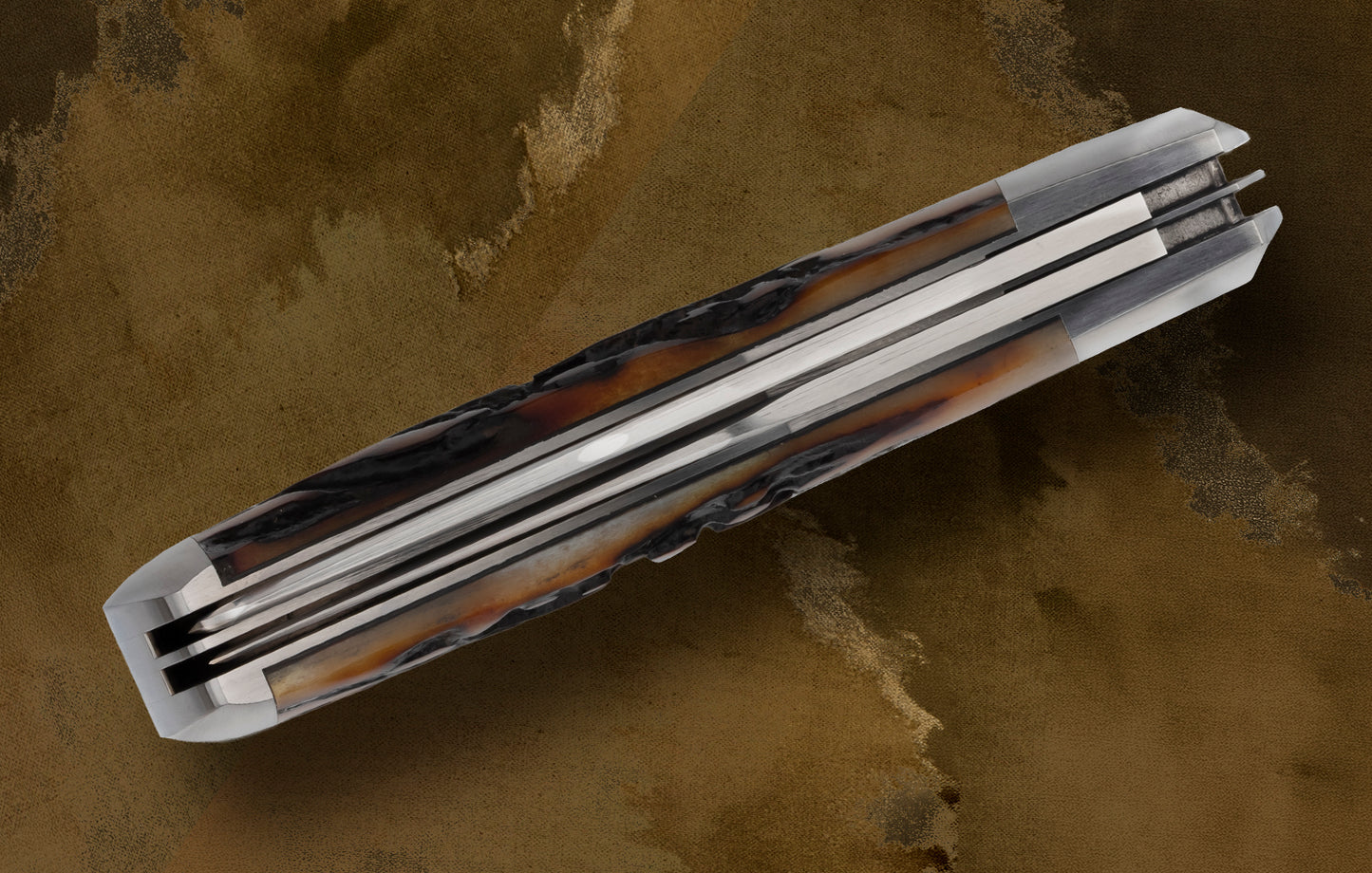 Bill Ruple Amber Stag 2-Blade Trapper Slip-Joint Folding Knife