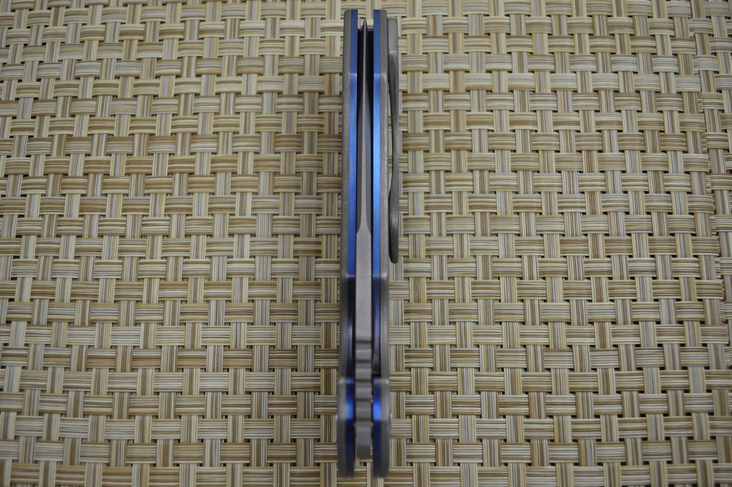 Olamic Cutlery Custom "Wayfarer Tanto" Liner-Lock Flipper, Full Titanium, Anodized Blue Liners (SOLD)