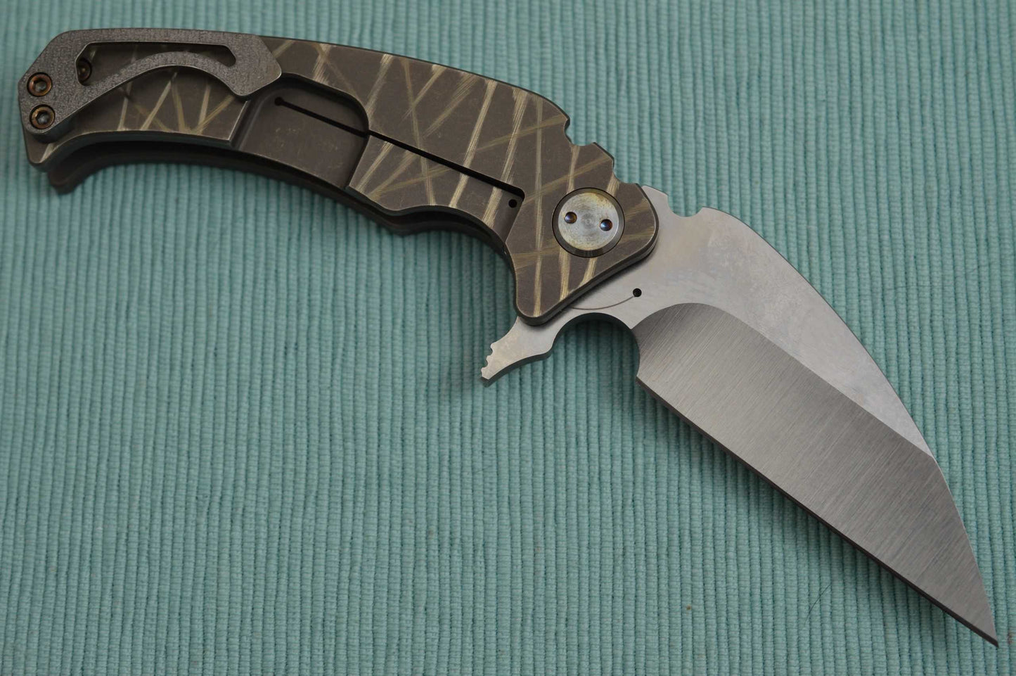 Medford Knife and Tool Flipper FUK, Tumbled D2 Blade, Bronze Anodized Sculpted Titanium Handle (SOLD)