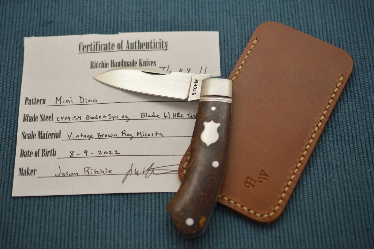Jason Ritchie Mini Dino Vintage Rag Micarta Slip-Joint Folding Knife (SOLD)