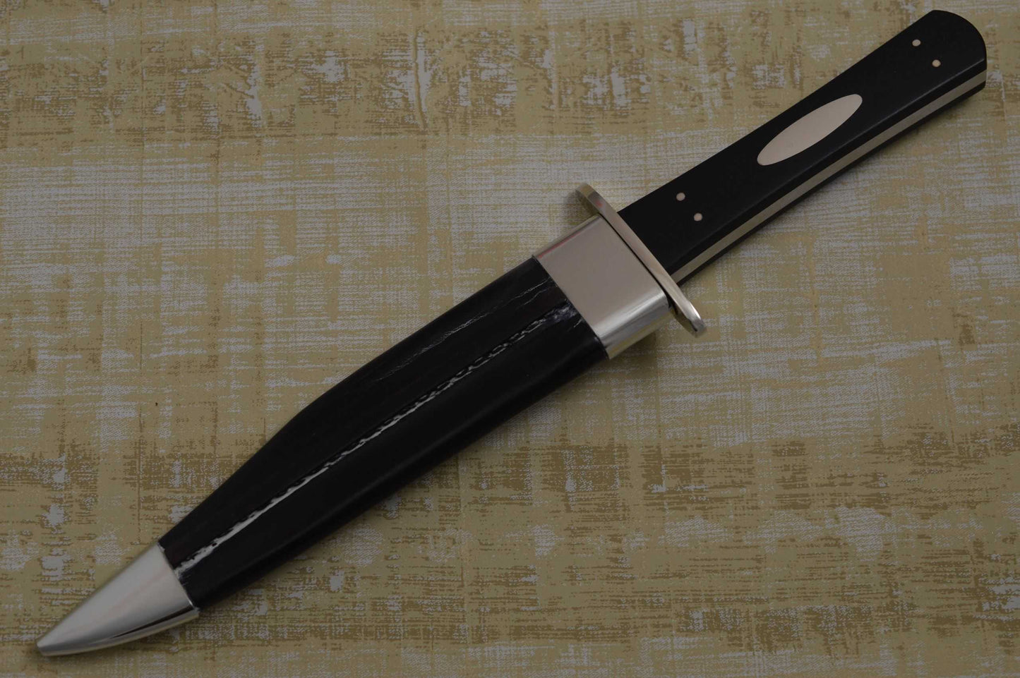 Roger Green African Blackwood Bowie, Leather & Silver Sheath (SOLD)
