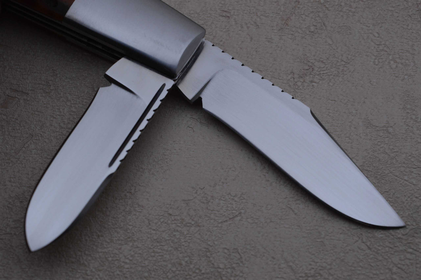 Rusty Preston Amber Stag 2-Blade Barlow, Roman Knot File-Work (SOLD)