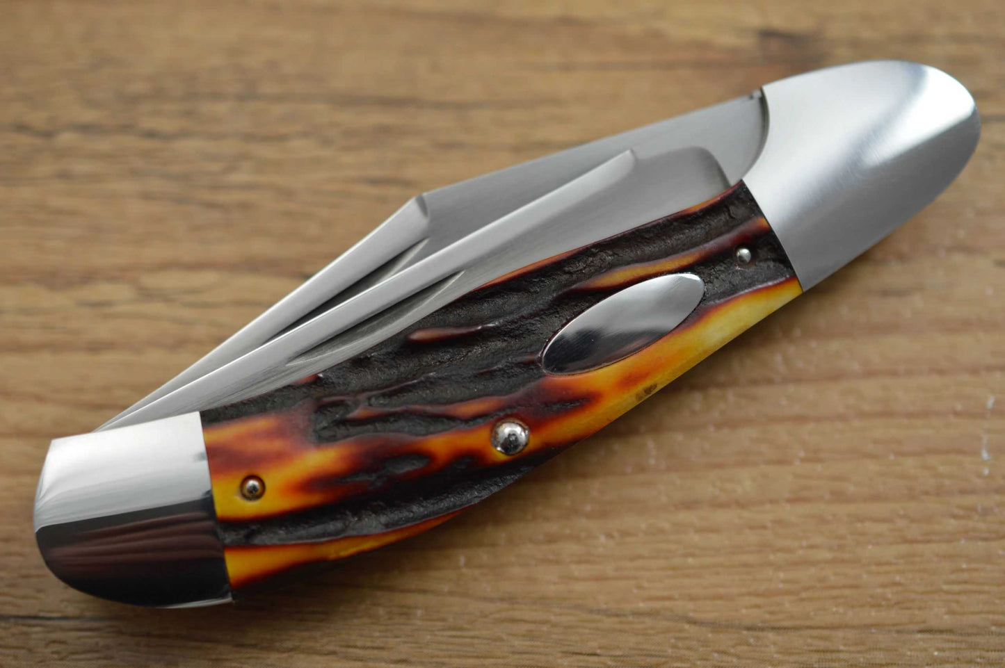 Luke Swenson 2-Blade Amber Stag Hunter, Slip-Joint Folding Knife (SOLD)
