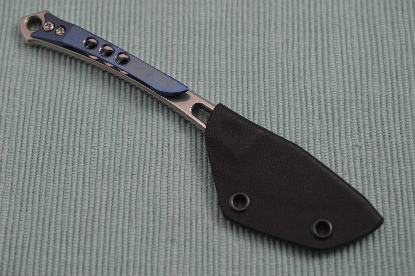 Dervish Knives WYRM Fixed Blade Pocket Knife, AEB-L, Blue Anodized Clip (SOLD)