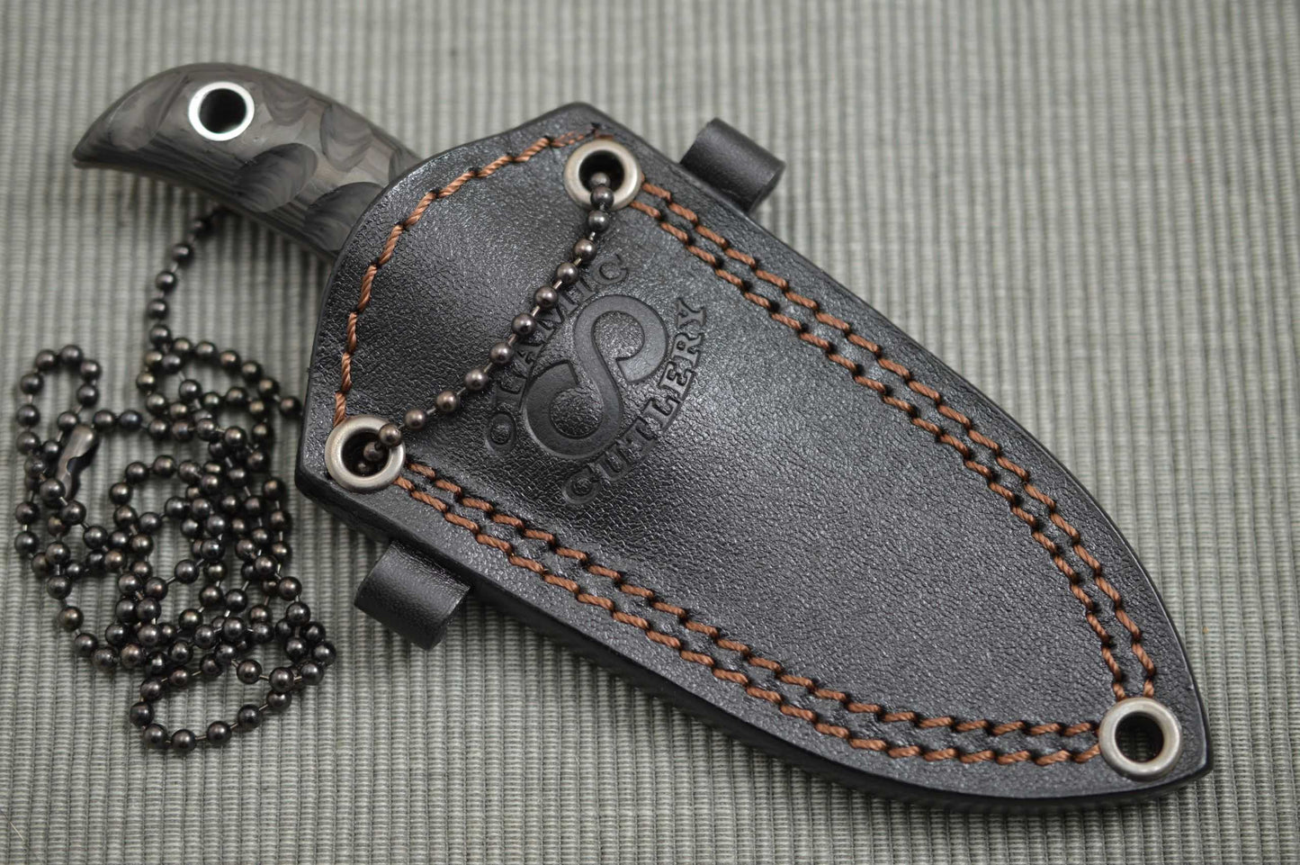 Olamic Cutlery Custom Persian Damascus Neck Knife + Leather Sheath (SOLD)