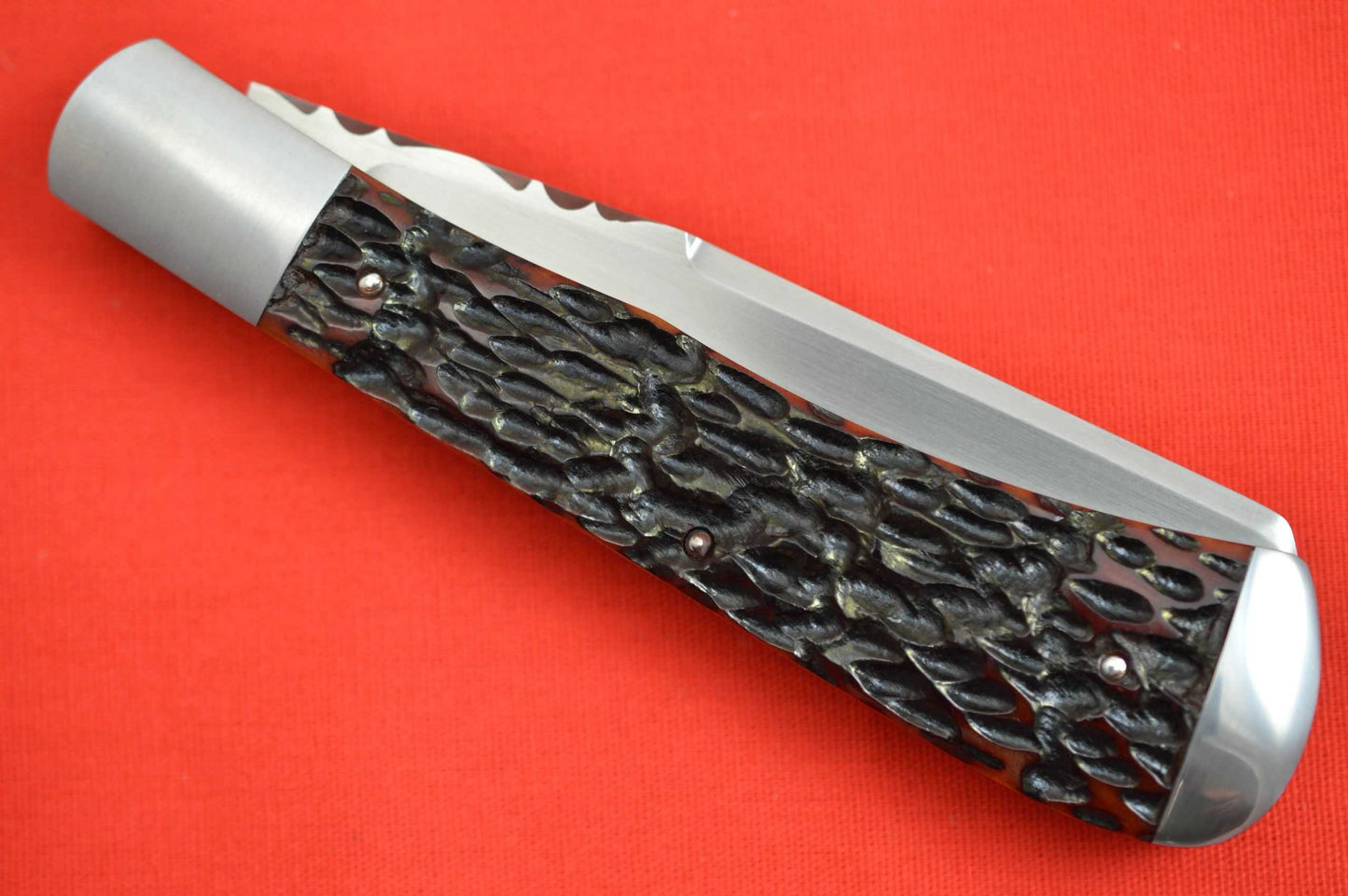 Bill Ruple Two-Blade Trapper, Jigged Bone, Double Bolster, File-Worked Blade Spine and Liners (SOLD)