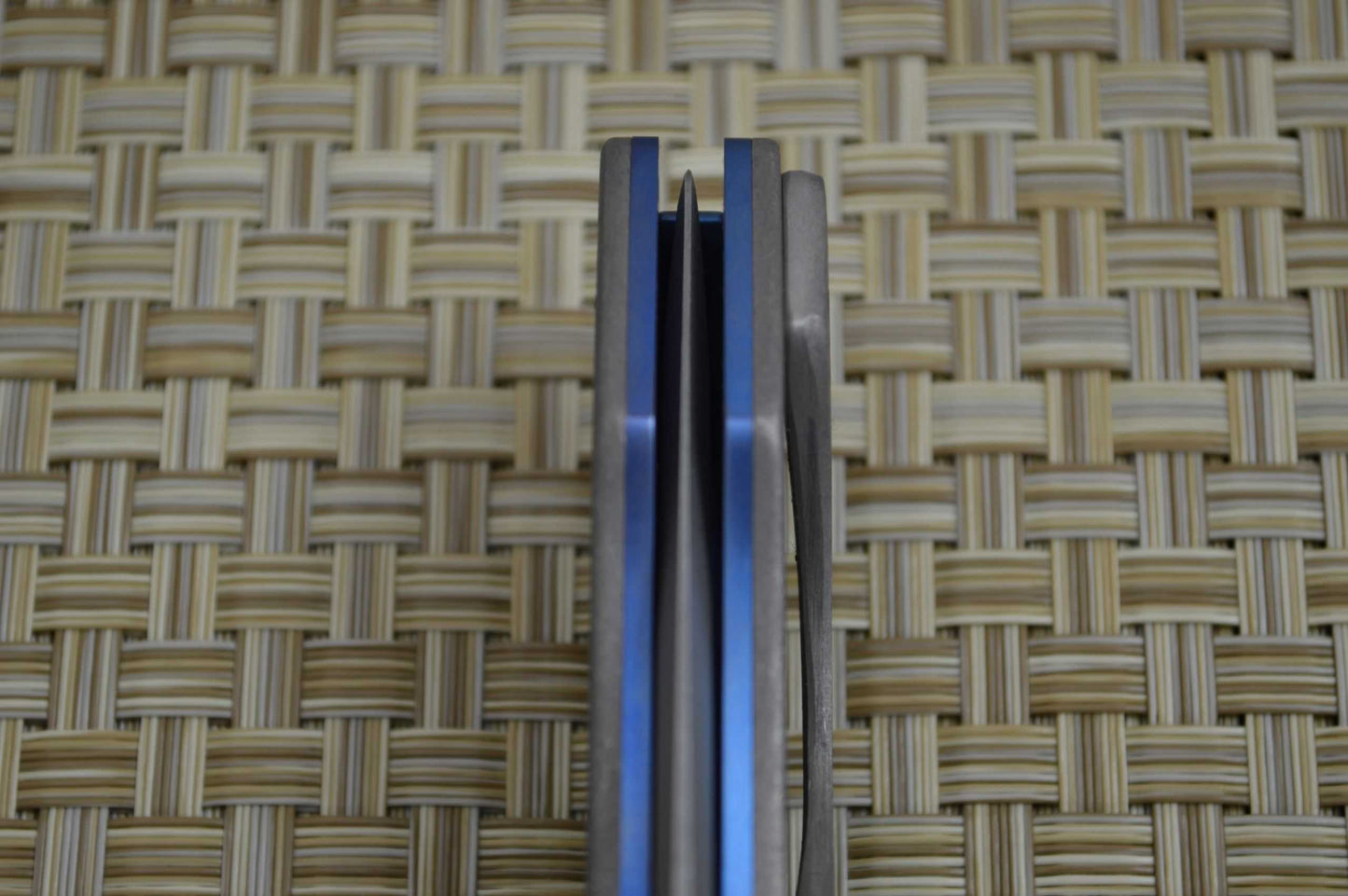 Olamic Cutlery Custom "Wayfarer Tanto" Liner-Lock Flipper, Full Titanium, Anodized Blue Liners (SOLD)