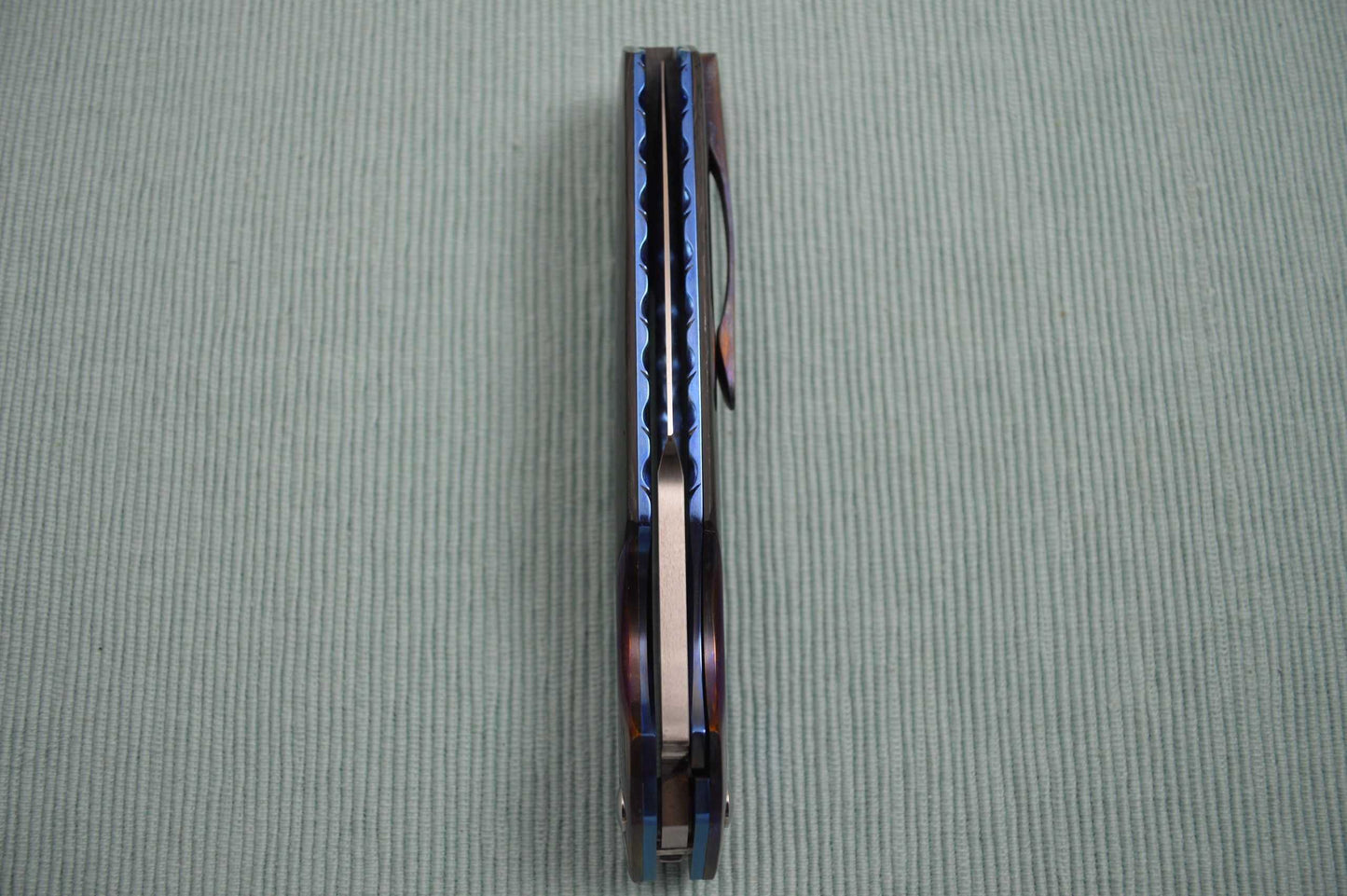 Olamic Cutlery Rainmaker, Marbled Carbon Fire Scales, Harpoon Blade, Ti-Damascus Bolster / Clip (SOLD)
