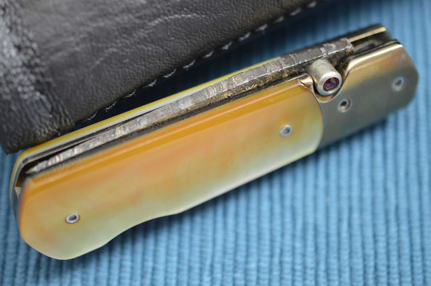 Ralph Turnbull Starburst Damascus, Gold Lip Pearl, Lock-Back Folder (SOLD)