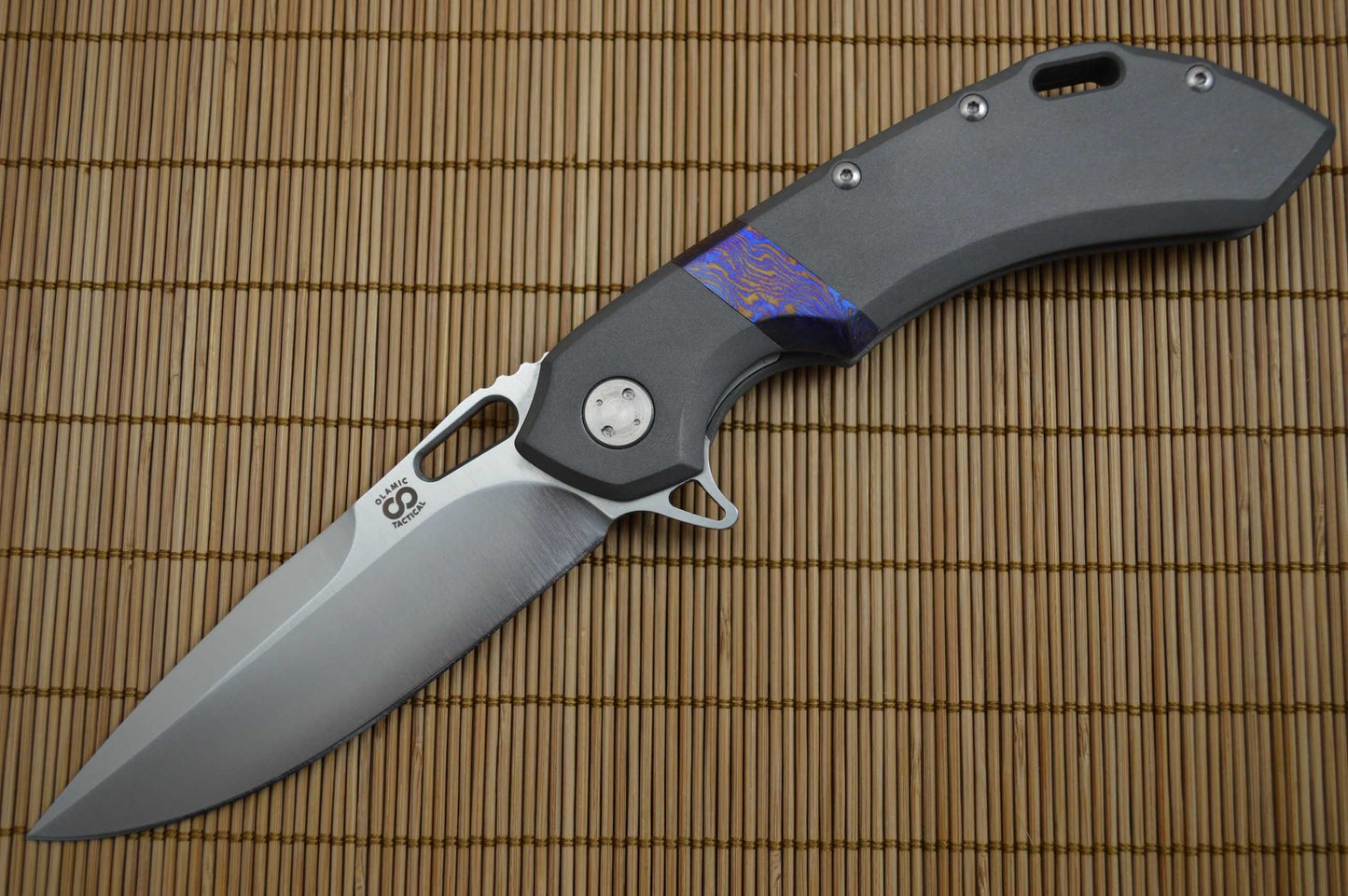 Olamic Cutlery Wayfarer 247 Titanium Damascus, Satin Elmax Blade (SOLD)