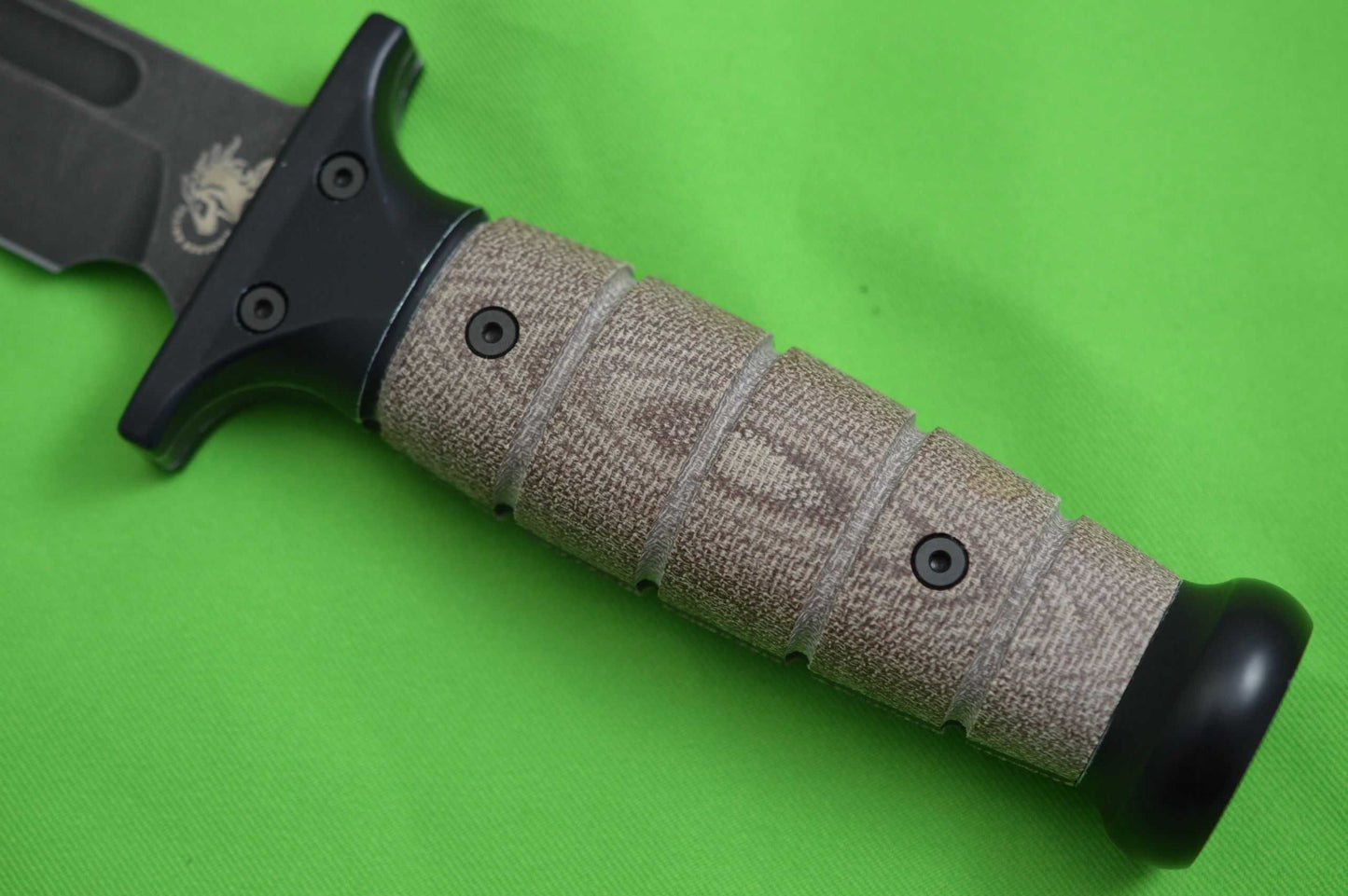 Rick Hinderer Knives “KaBar" Fighting Knife, O1 Tool Steel Parkerized, Brown Micarta (SOLD)