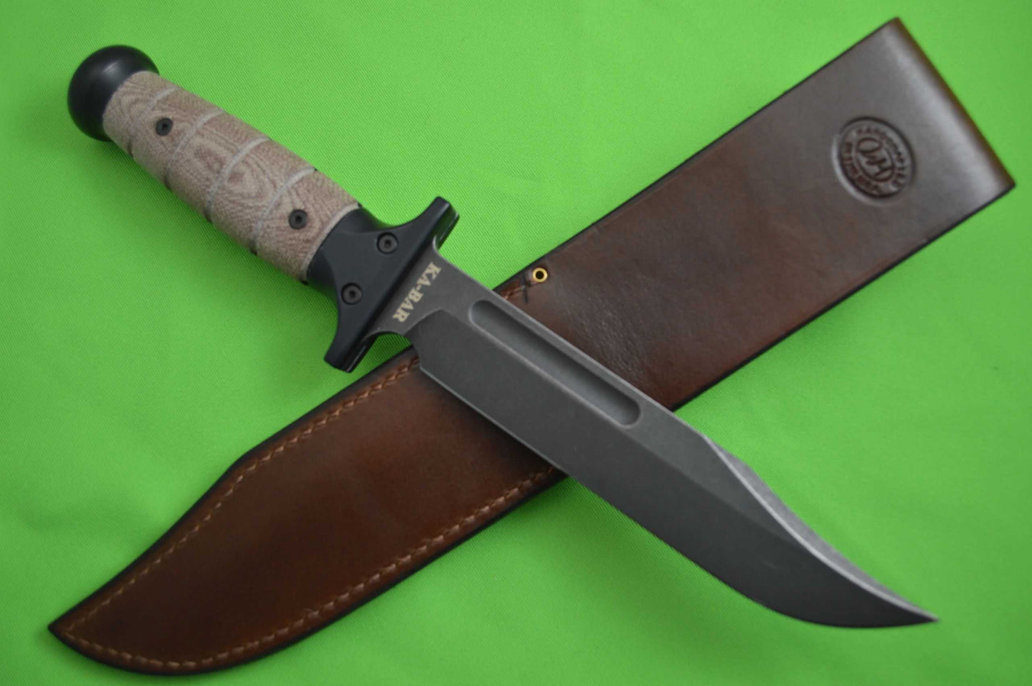 Rick Hinderer Knives “KaBar" Fighting Knife, O1 Tool Steel Parkerized, Brown Micarta (SOLD)