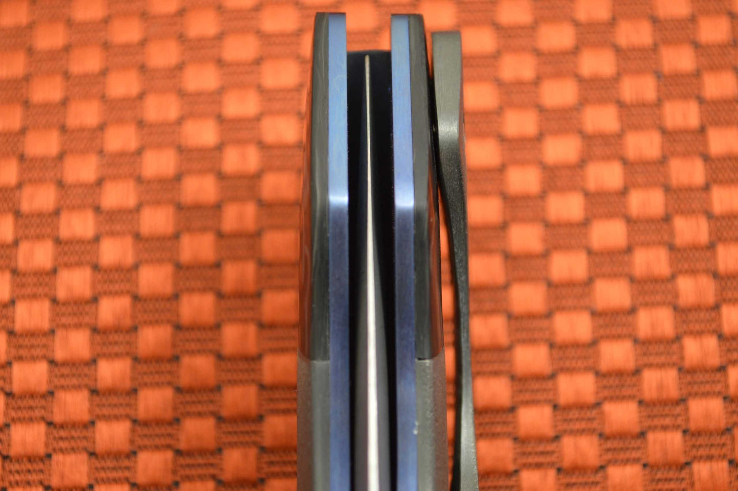 Olamic Cutlery Custom Wayfarer Classic Flipper, Double Marbled CF Bolsters, Orange Peel Zirconium (SOLD)