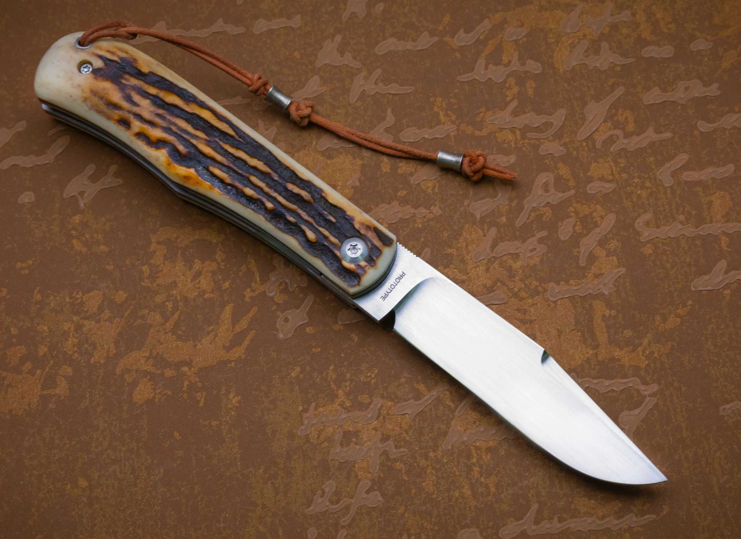 Tom Ploppert Prototype Stag Front Flipper Liner-Lock Folding Knife (SOLD)