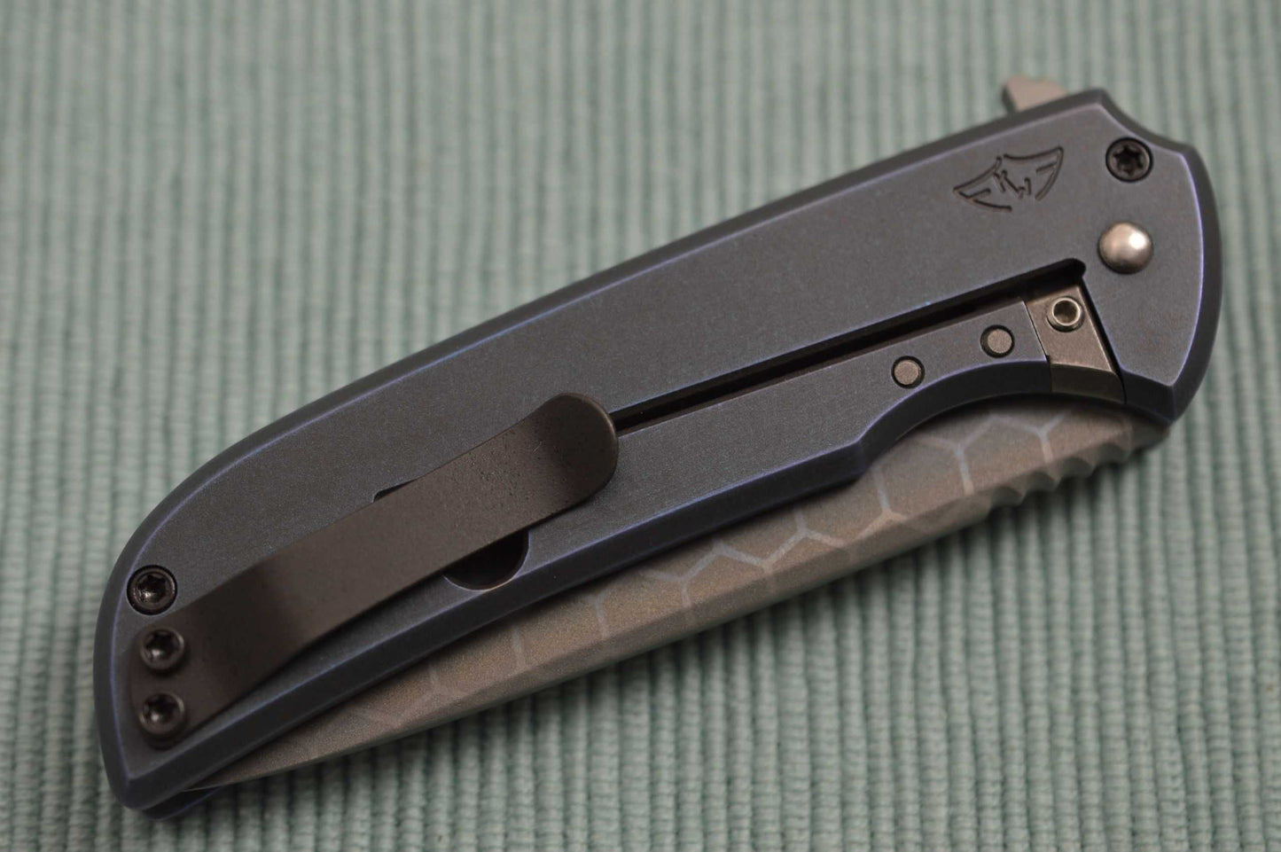 Ferrum Forge One-Off Frame-Lock N-TAC Flipper Folding Knife, SM-100 Hexagonal Anodized Blade, Cerulean Dark Matter Titanium Frame (SOLD)