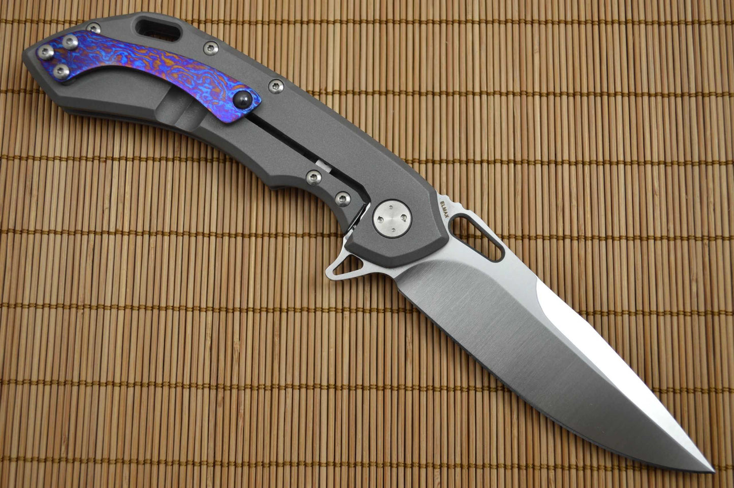 Olamic Cutlery Wayfarer 247 Titanium Damascus, Satin Elmax Blade (SOLD)