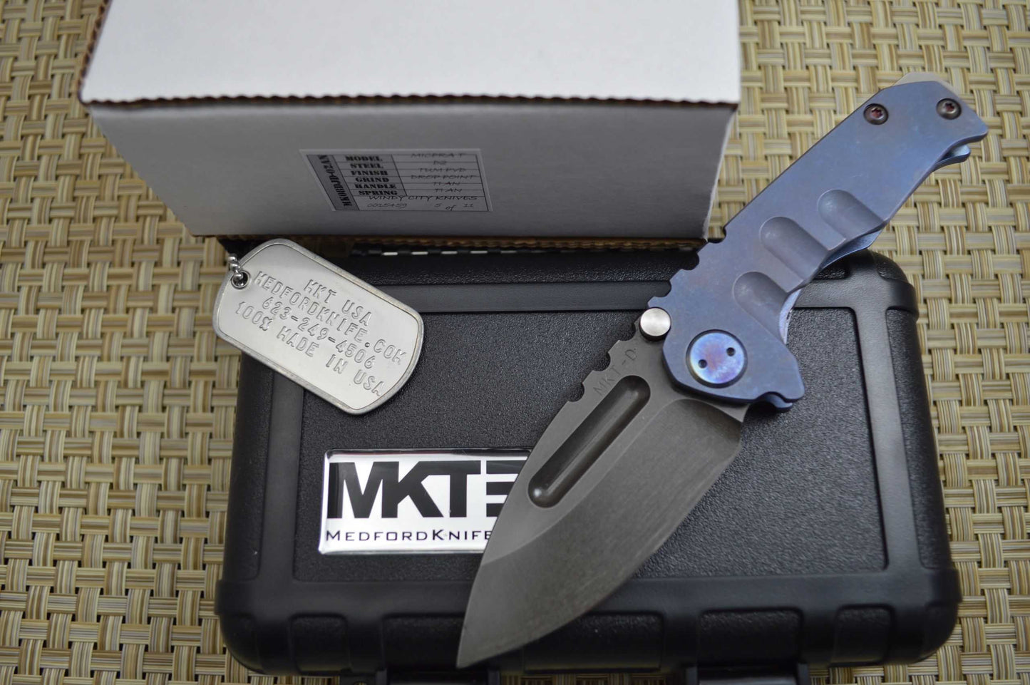 Medford Knife and Tool Micro Praetorian T, Flamed Titanium Handle, PVD D2 (SOLD)