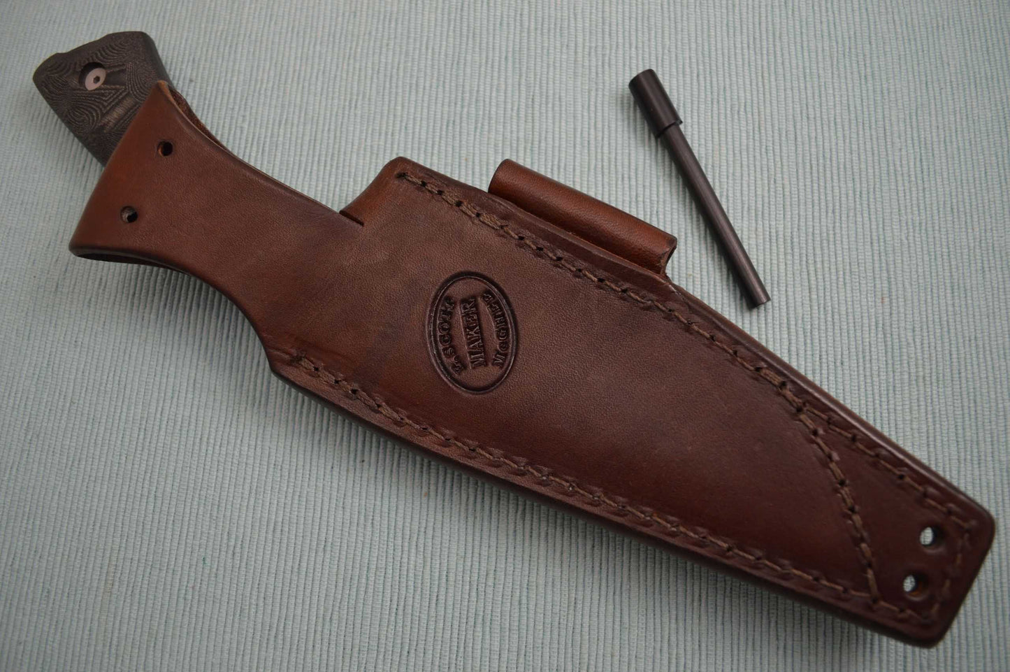 E. Scott McGhee M.S. "Rover" Bushcraft Style Fixed Blade, Leather Sheath (SOLD)