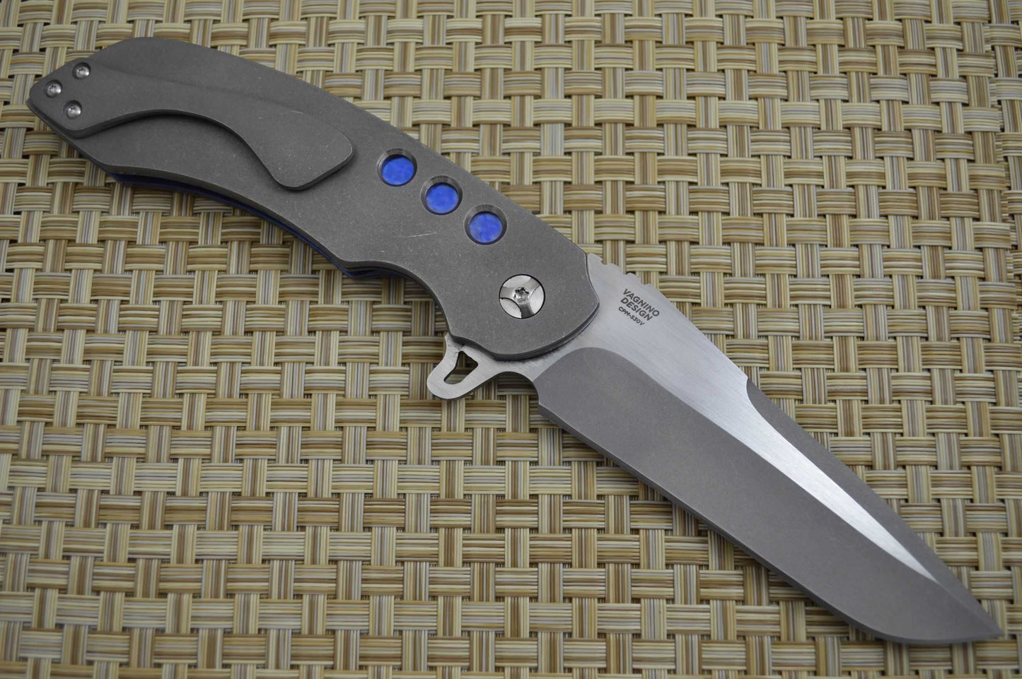 Olamic Cutlery Custom "Wayfarer Tanto" Liner-Lock Flipper, Full Titanium, Anodized Blue Liners (SOLD)
