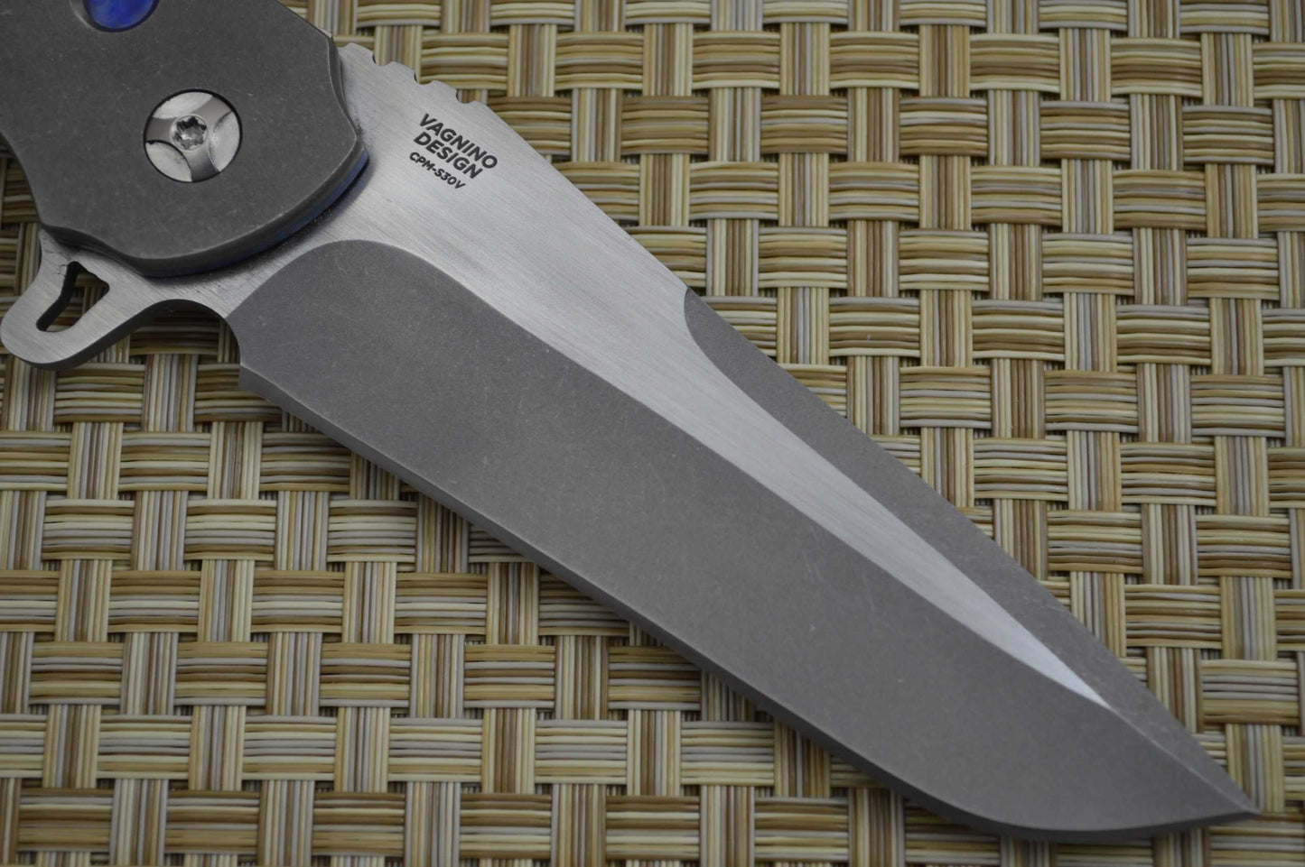 Olamic Cutlery Custom "Wayfarer Tanto" Liner-Lock Flipper, Full Titanium, Anodized Blue Liners (SOLD)