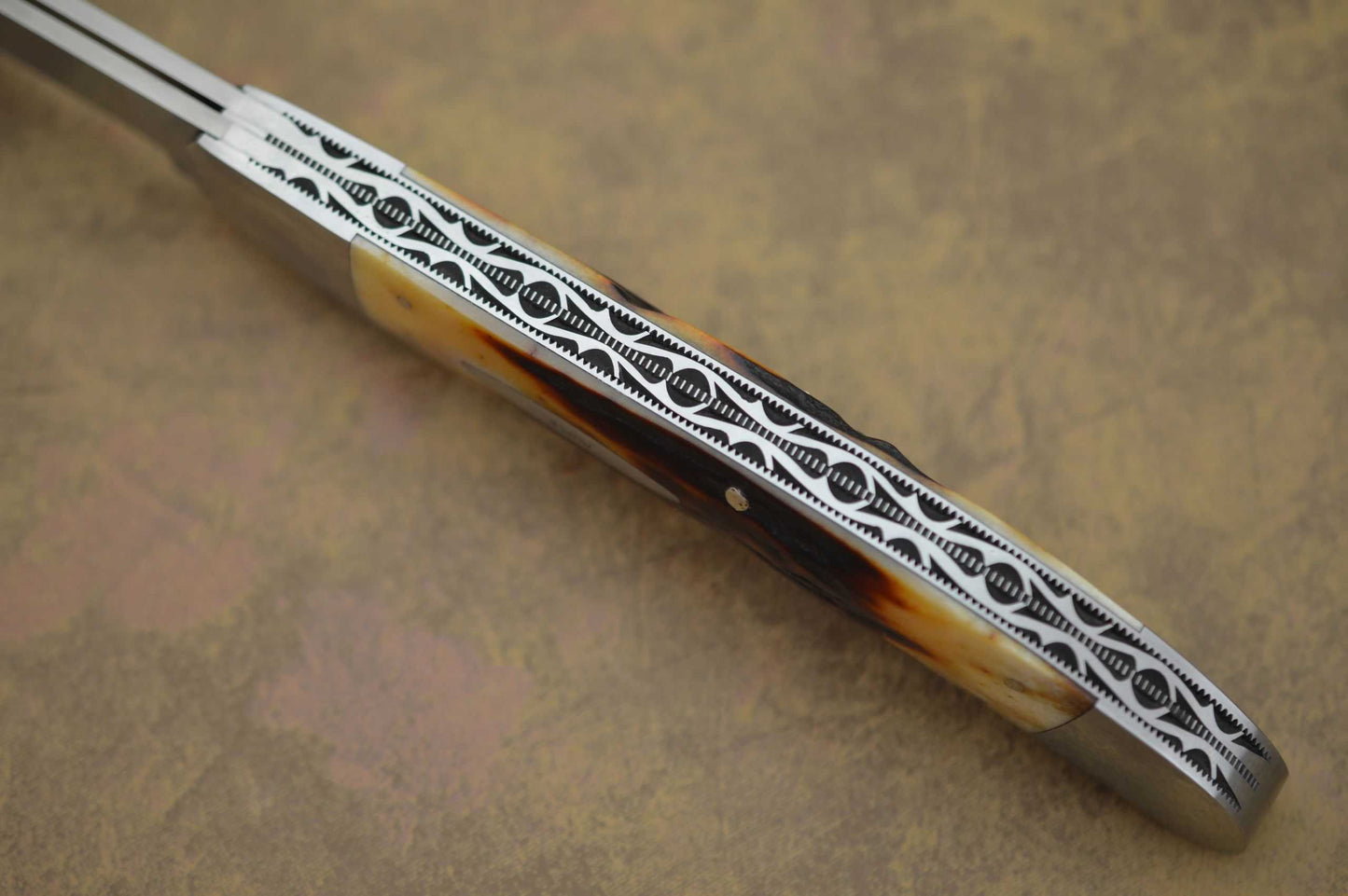 Bill Ruple 2-Blade Amber Stag Large Folding Hunter, Slip-Joint Knife (SOLD)