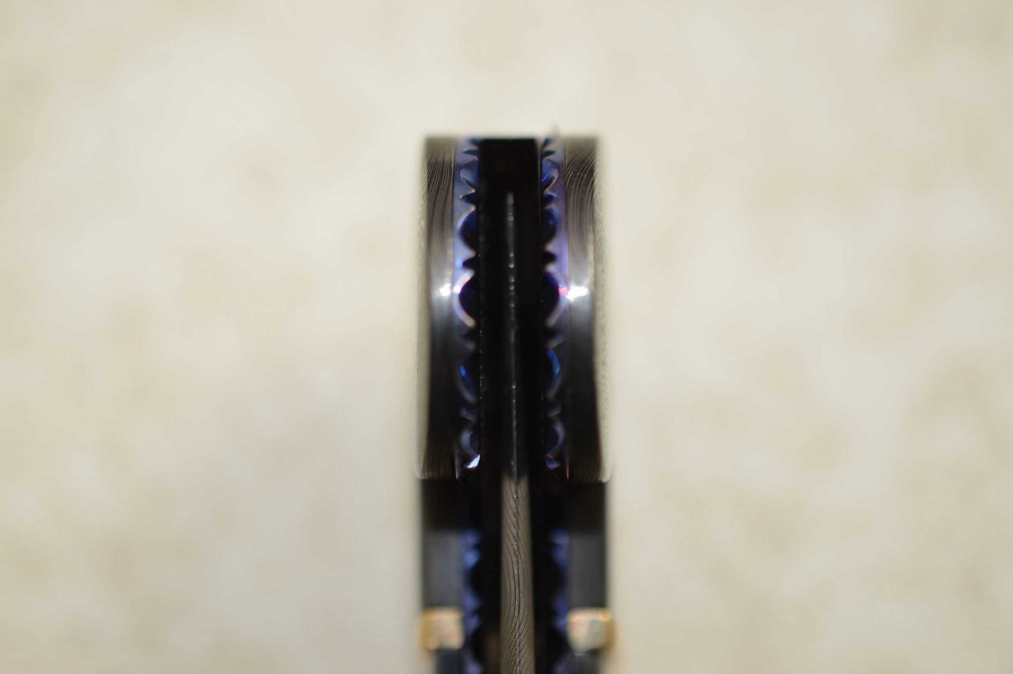 Jim Minnick Damascus Persian Liner-Lock Folding Knife, 18k/24k Gold, Diamond Stud (SOLD)