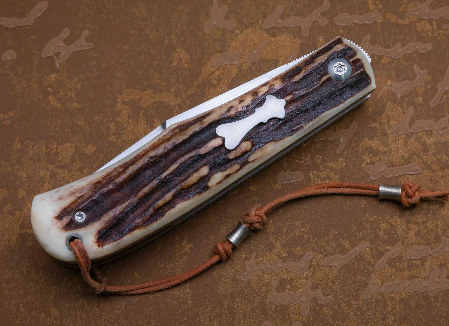 Tom Ploppert Prototype Stag Front Flipper Liner-Lock Folding Knife (SOLD)