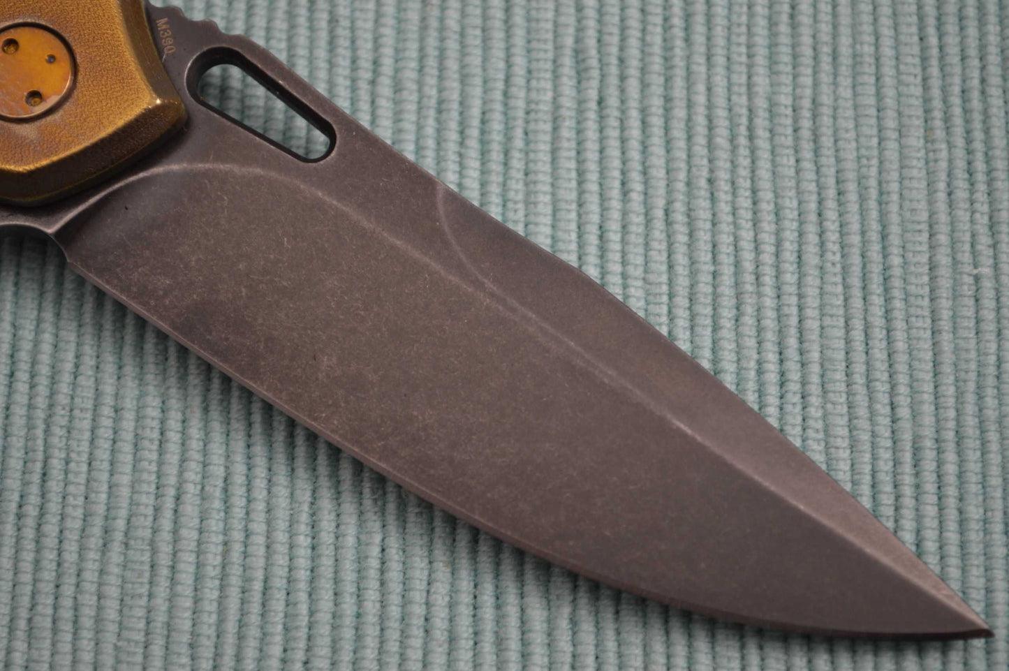 Olamic Cutlery Wayfarer 247 Molten Titanium, Faux Orange Peel Bolster, PVD Blade (SOLD)