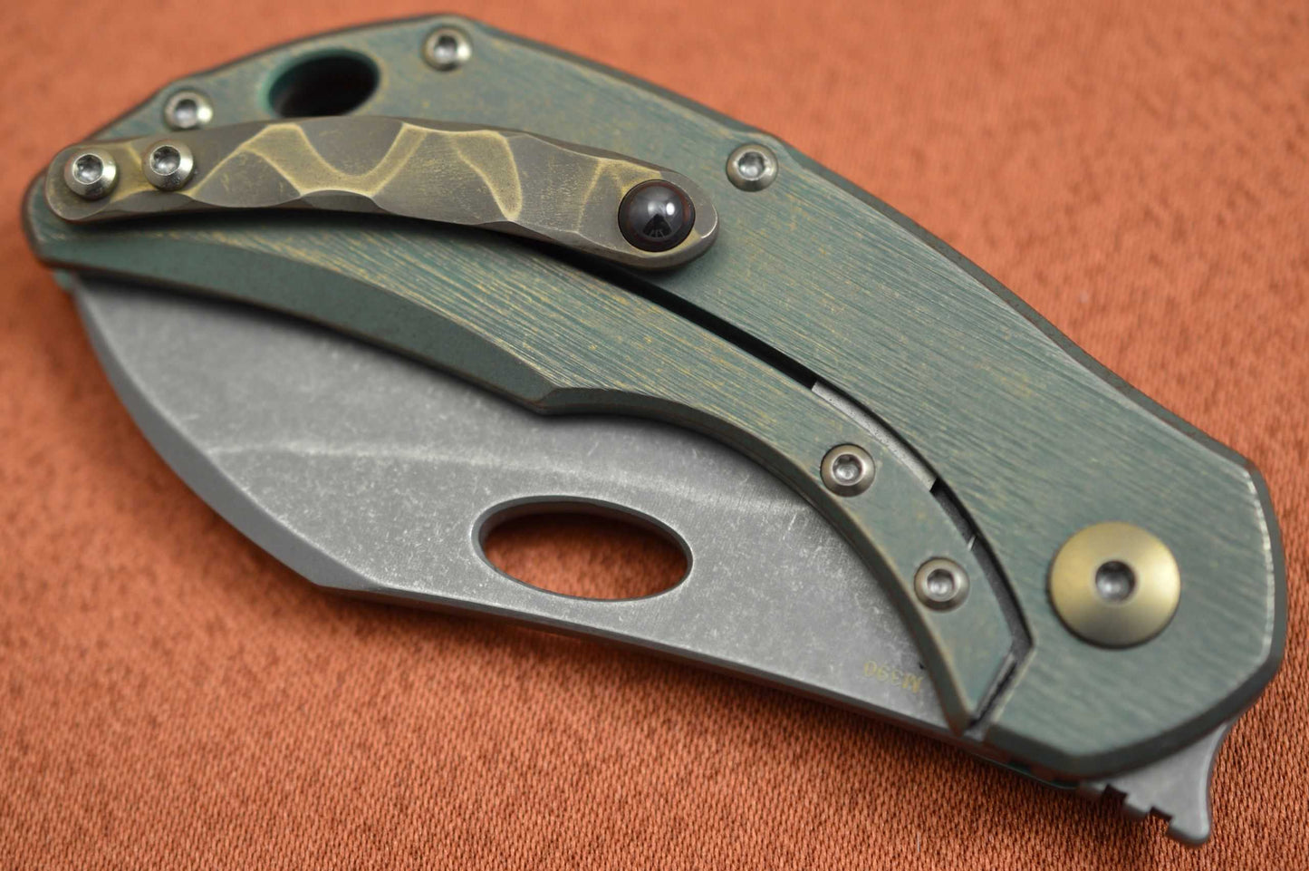 Olamic Cutlery BUSKER, Largo M390 Stonewashed Blade, Kinetic Rainforest Titanium Frame (SOLD)