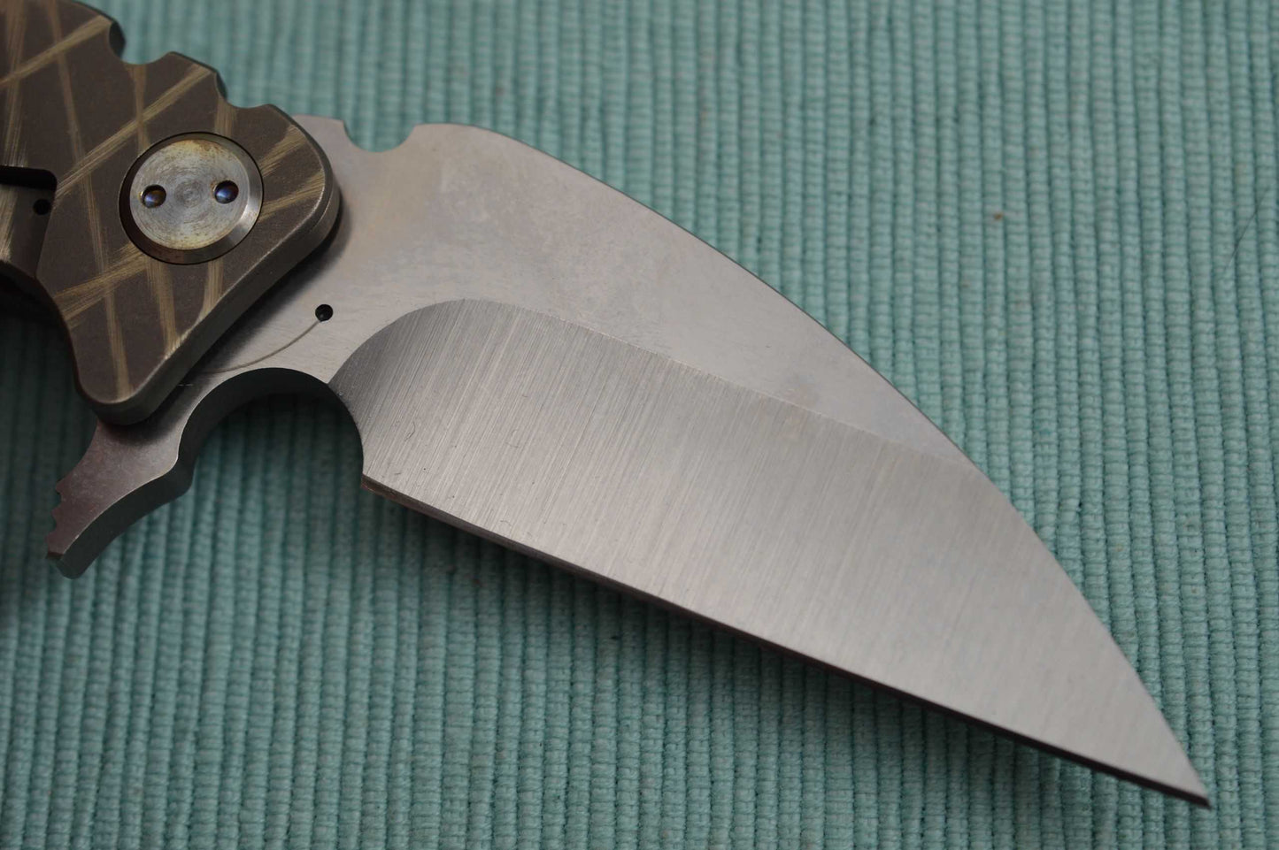Medford Knife and Tool Flipper FUK, Tumbled D2 Blade, Bronze Anodized Sculpted Titanium Handle (SOLD)