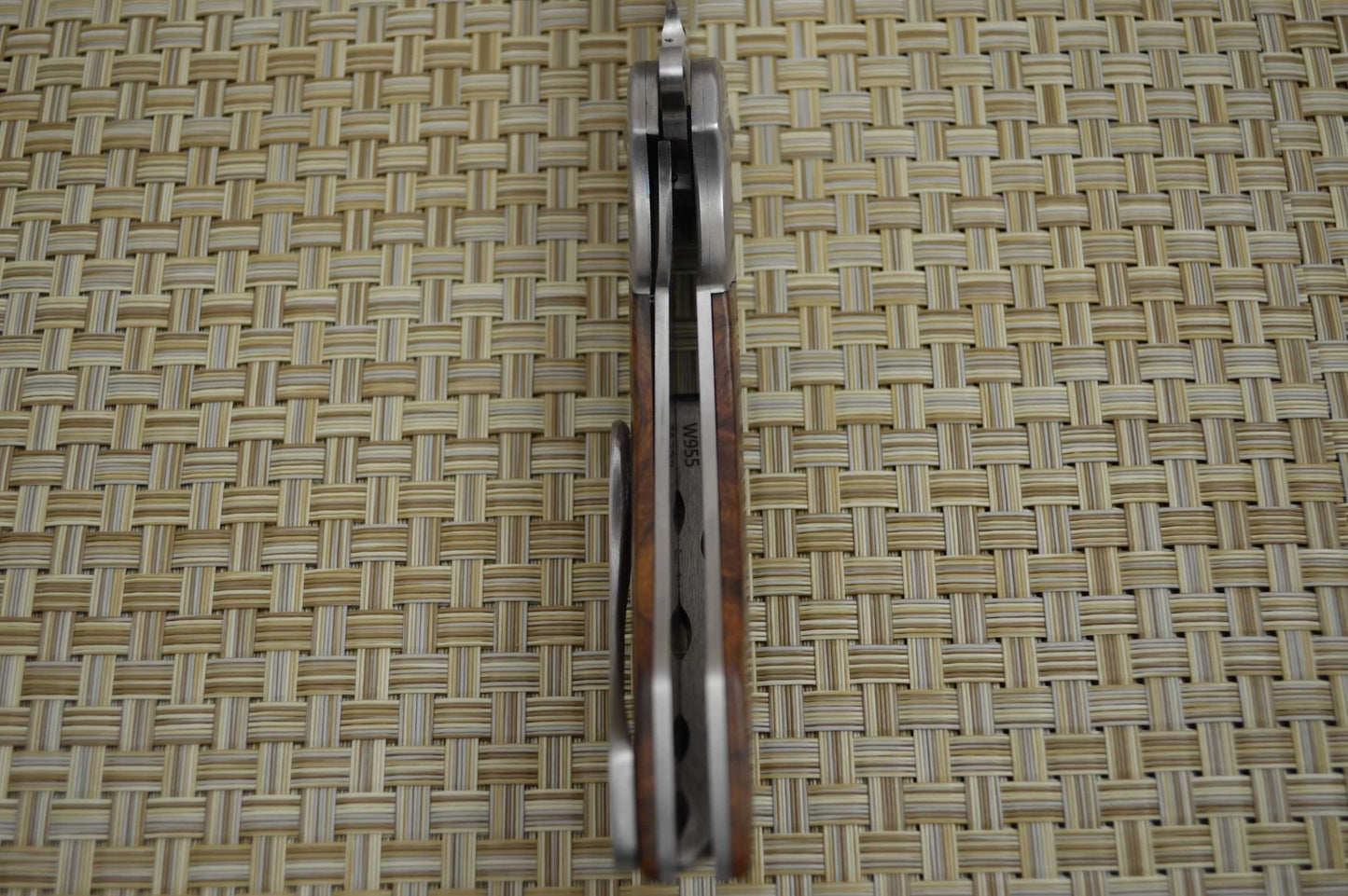 Olamic Cutlery Custom "Wayfarer Harpoon" Liner-Lock Flipper, Ironwood Burl (SOLD)