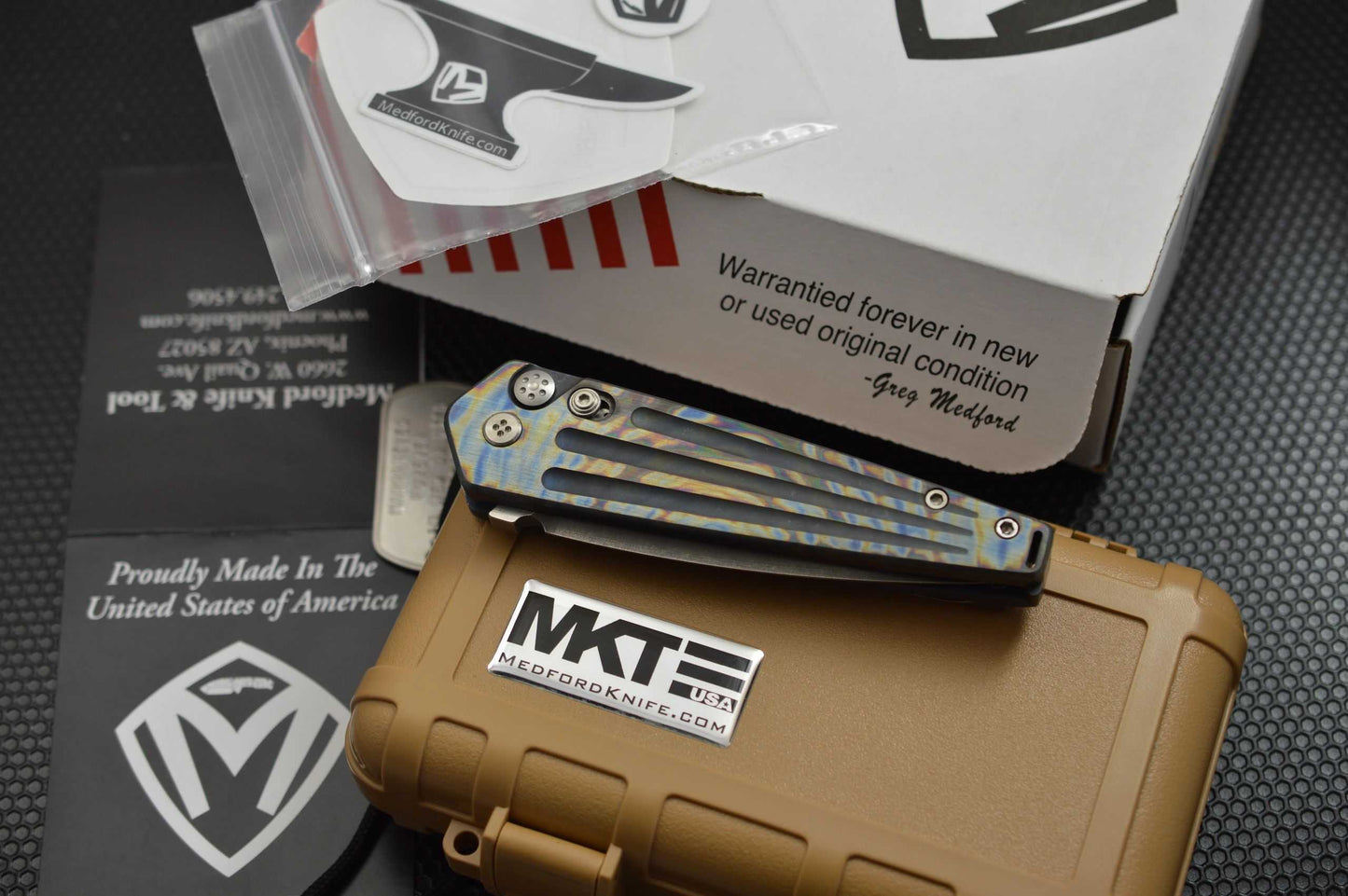 Medford Knife and Tool Flamed Blue NOSFERATU Auto Folder (SOLD)