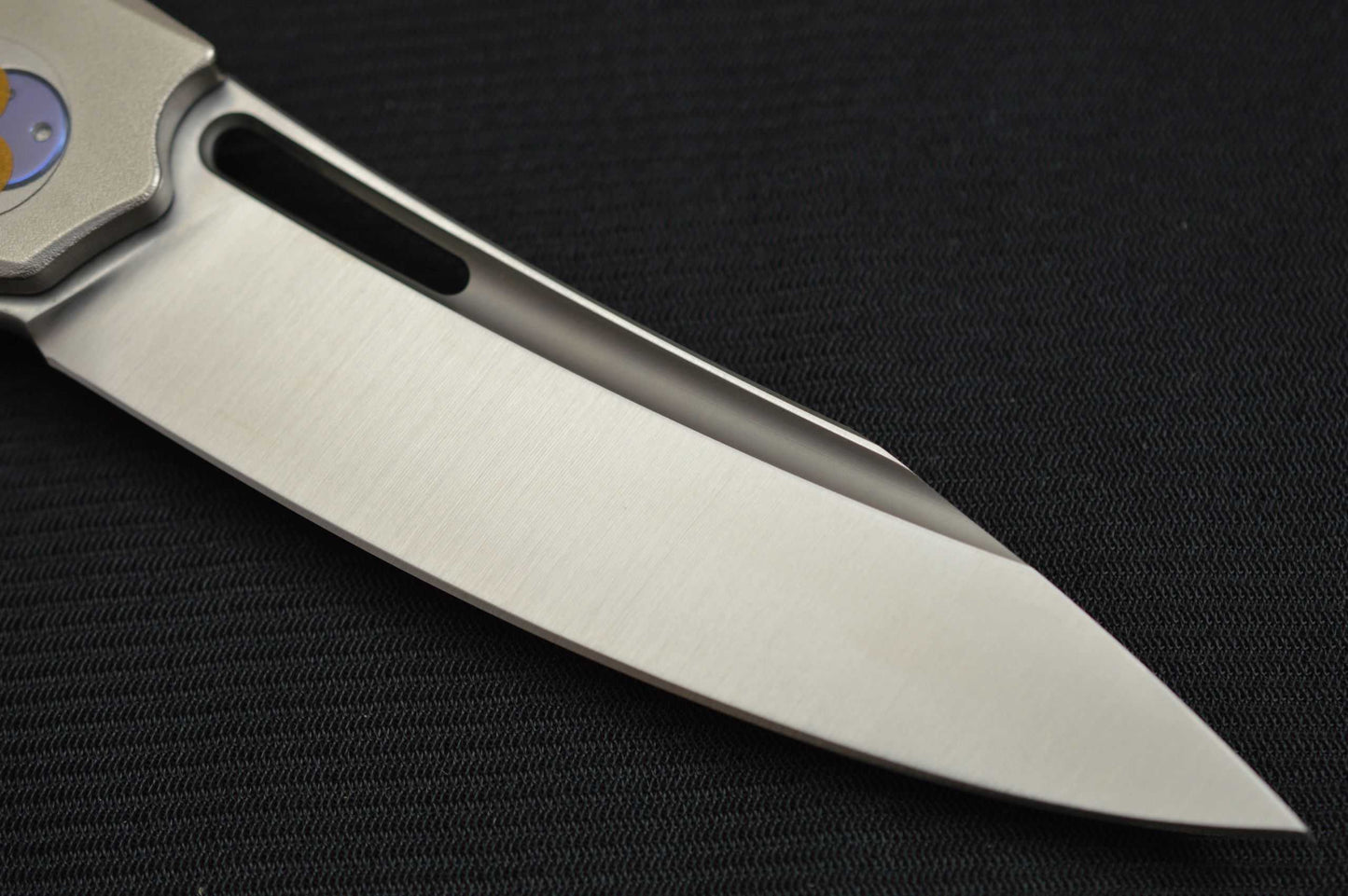 Olamic Cutlery SWISH Orange Peel ACID RAIN Frame and Pocket Clip, Sculpted Backbar (SOLD)