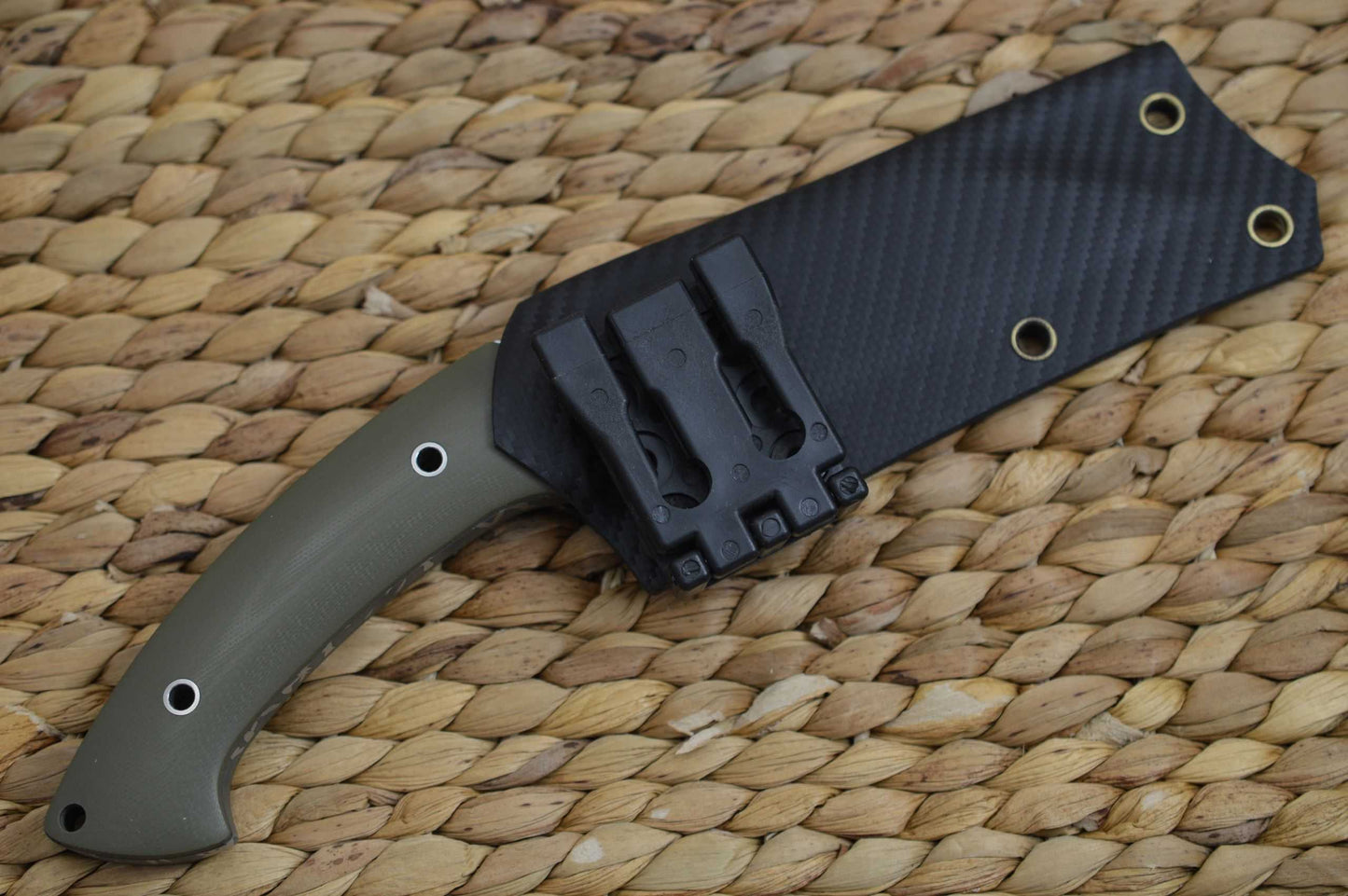 Rick Barrett "Skulltap" Hawkbill Fixed Blade Knife, OD Green, Kydex Sheath Tek-Lok (SOLD)