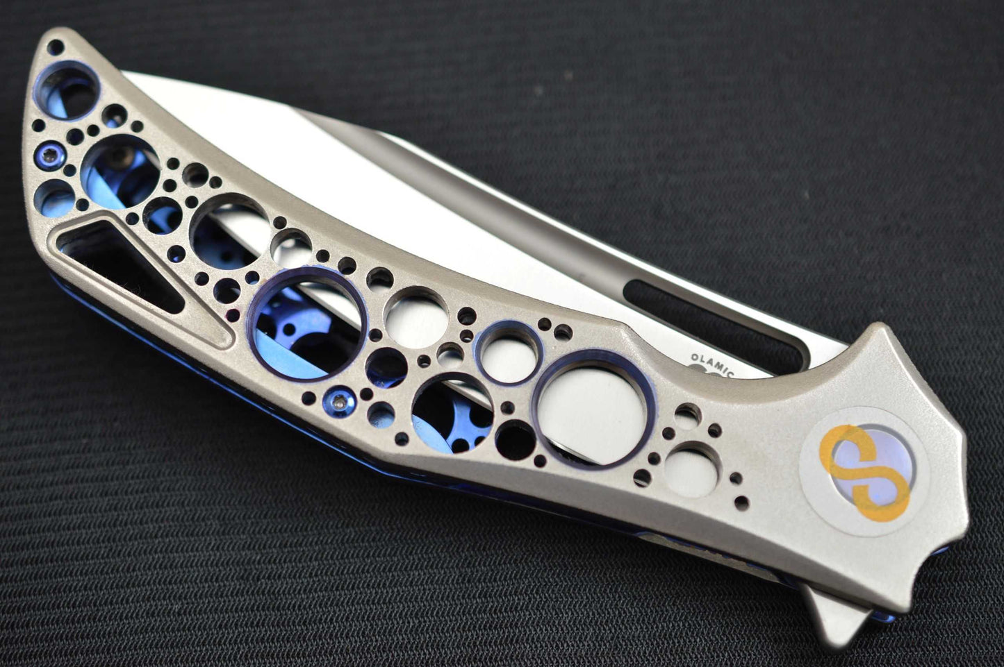 Olamic Cutlery SWISH Orange Peel ACID RAIN Frame and Pocket Clip, Sculpted Backbar (SOLD)