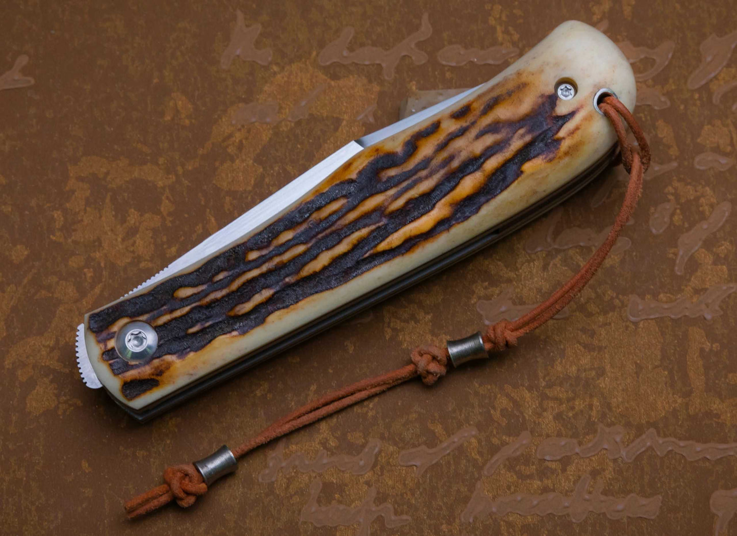 Tom Ploppert Prototype Stag Front Flipper Liner-Lock Folding Knife (SOLD)