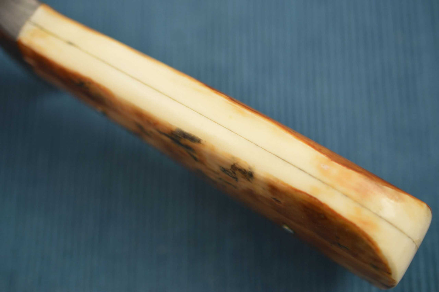 Steve Dunn M.S. Mosaic Damascus, Fossilized Bowie, 24K Gold Scroll Work (SOLD)
