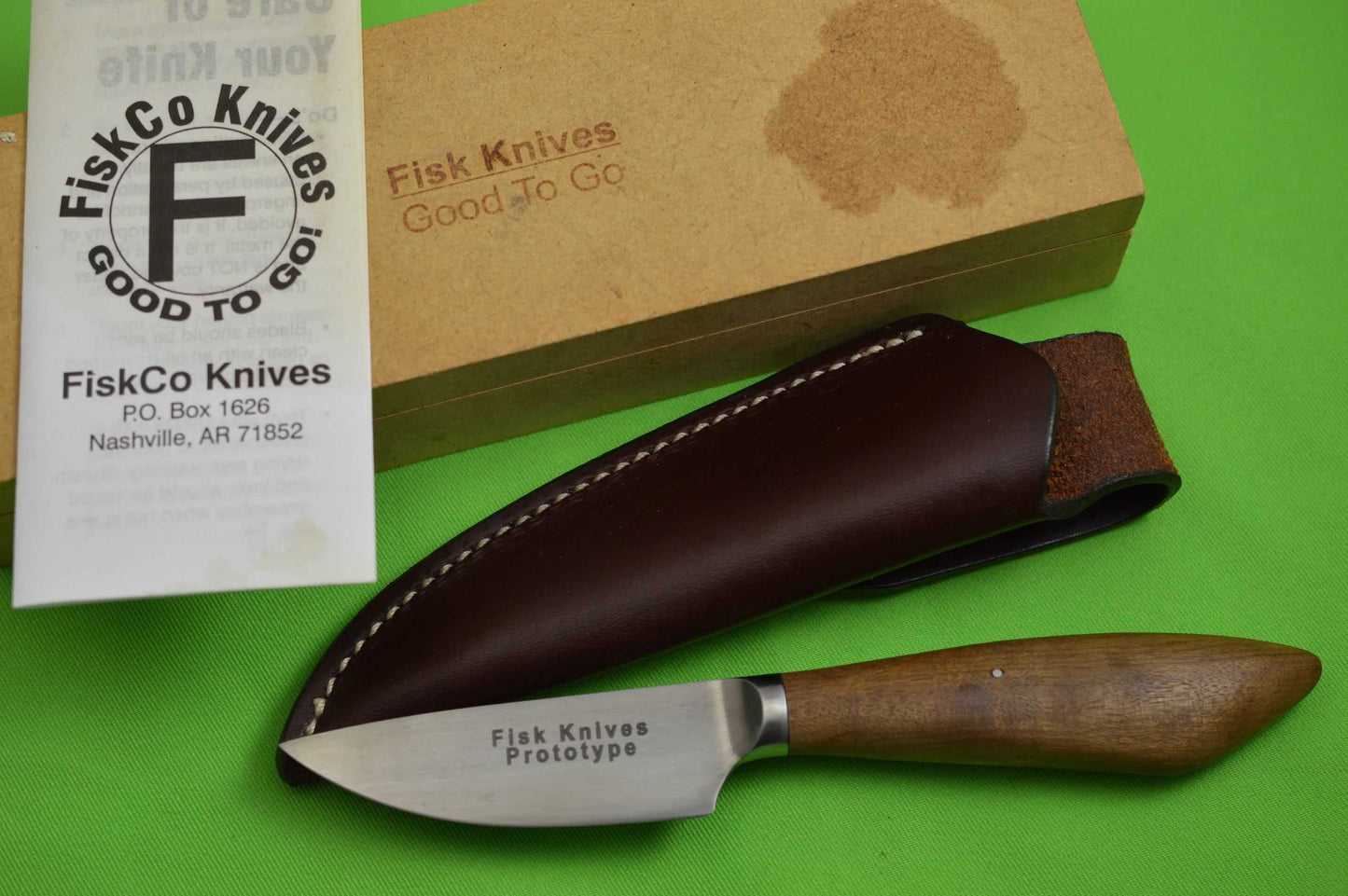 Jerry Fisk M.S., FiskCo Knives Prototype Hunting Knife, Leather Sheath (SOLD)