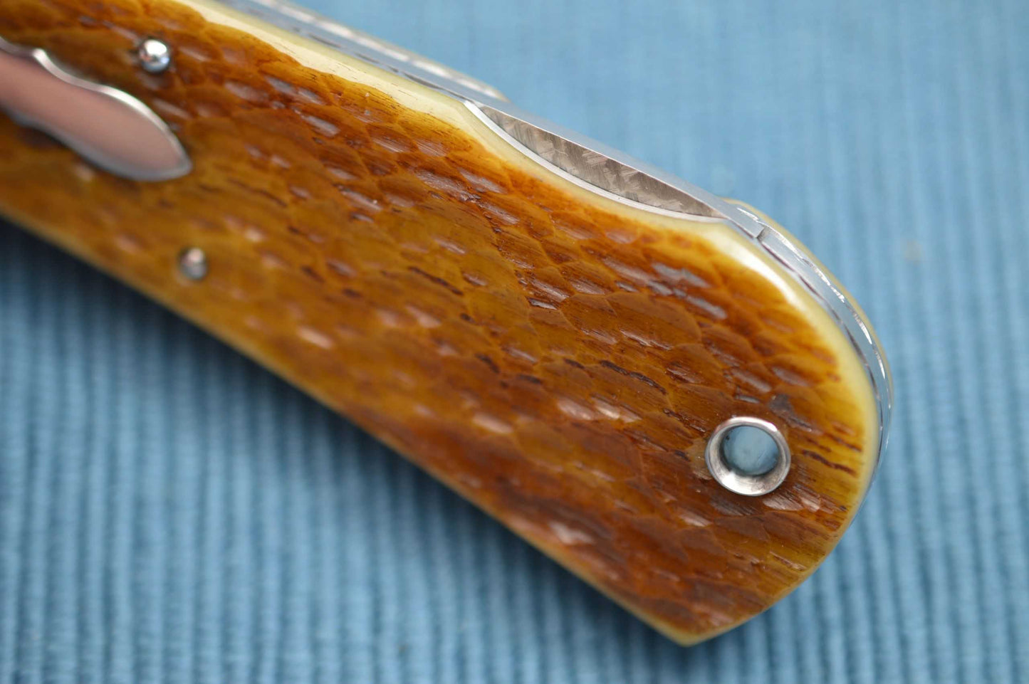 Luke Swenson Long Pull Lock-Back Folding Knife, Bourbon Dyed Jigged Bone Scales (SOLD)