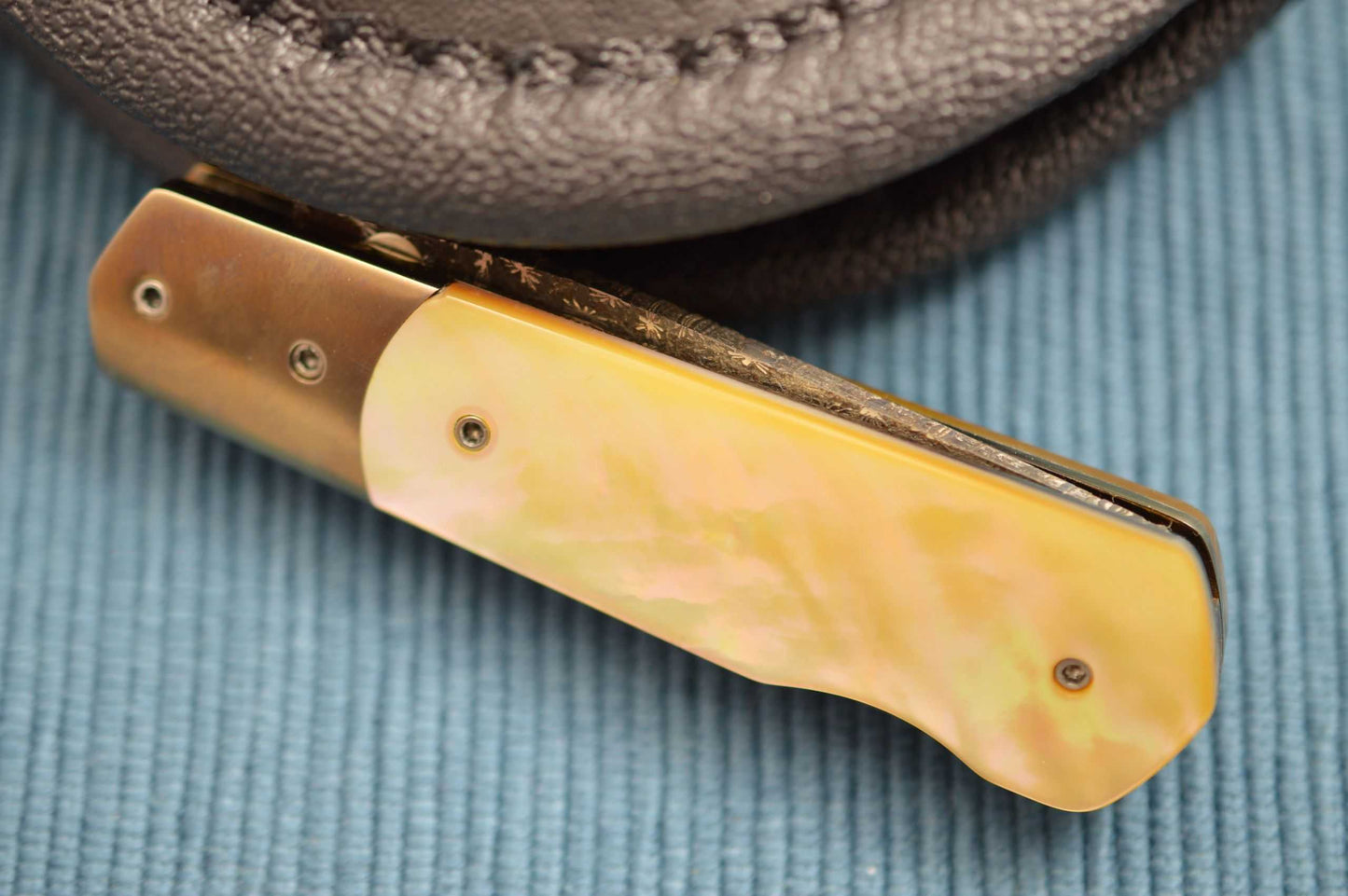 Ralph Turnbull Starburst Damascus, Gold Lip Pearl, Lock-Back Folder (SOLD)